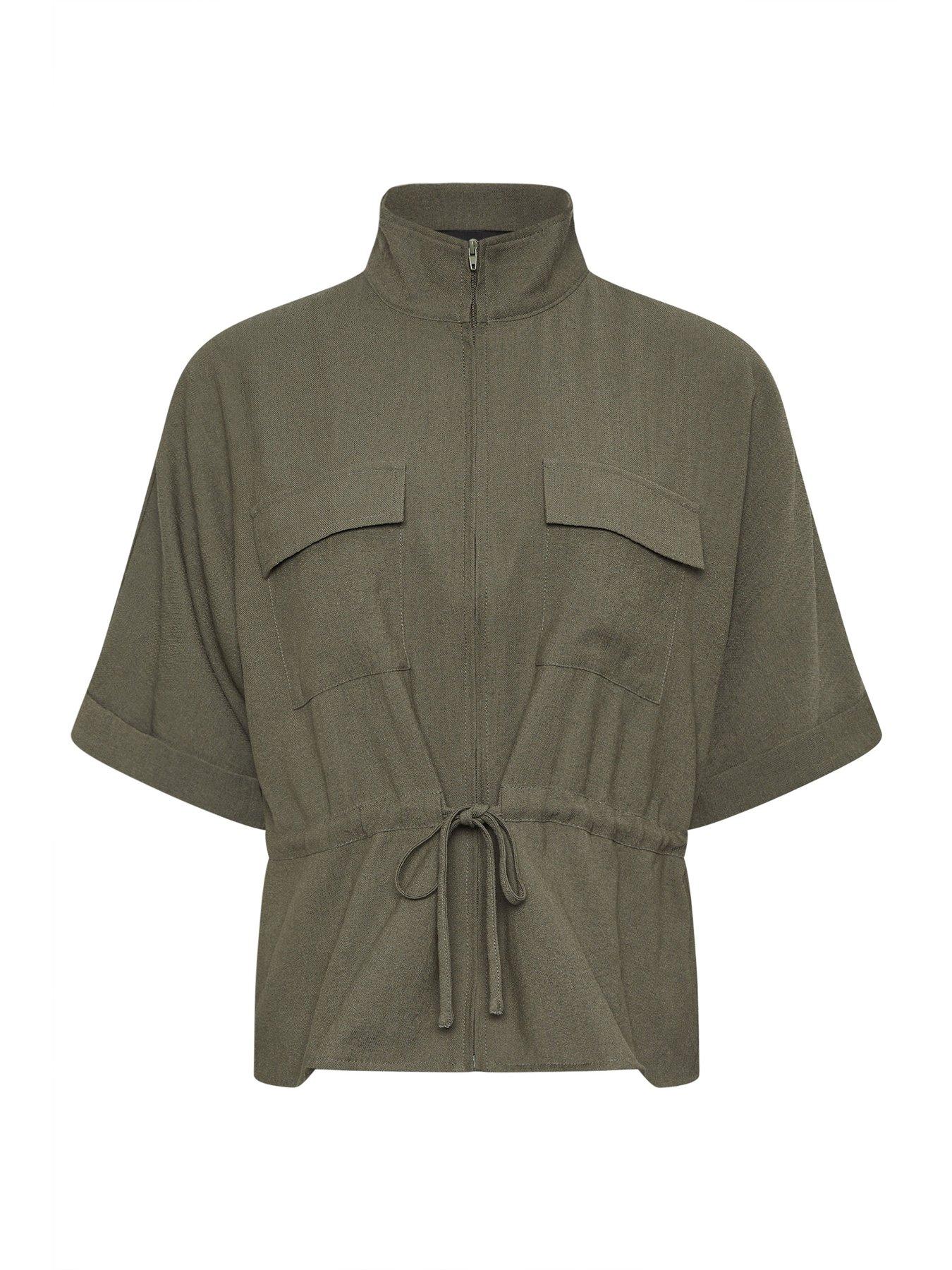  image of pixiegirl-petite-short-sleeve-linen-look-tie-shacket
