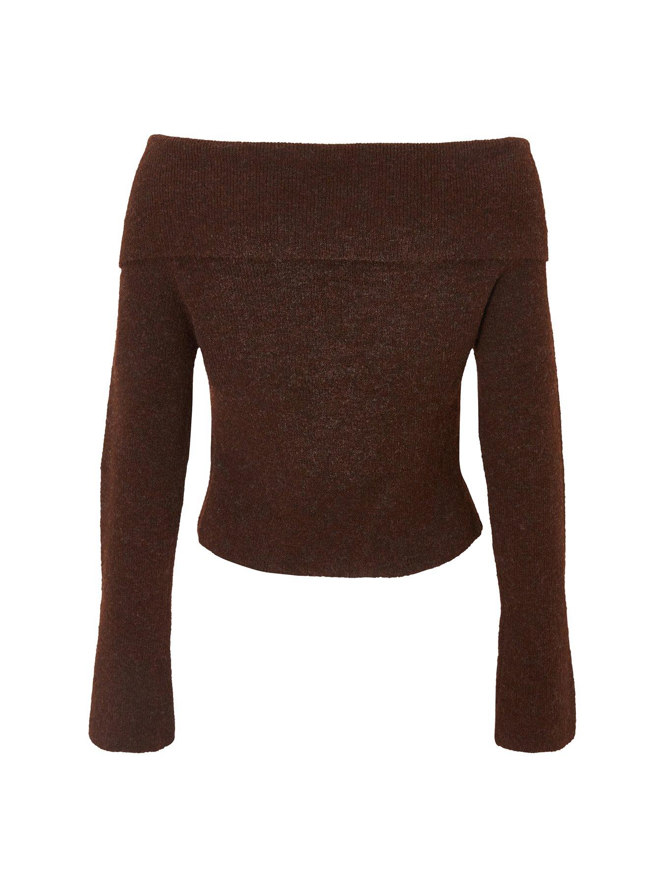  image of quiz-brown-bardot-chain-front-jumper
