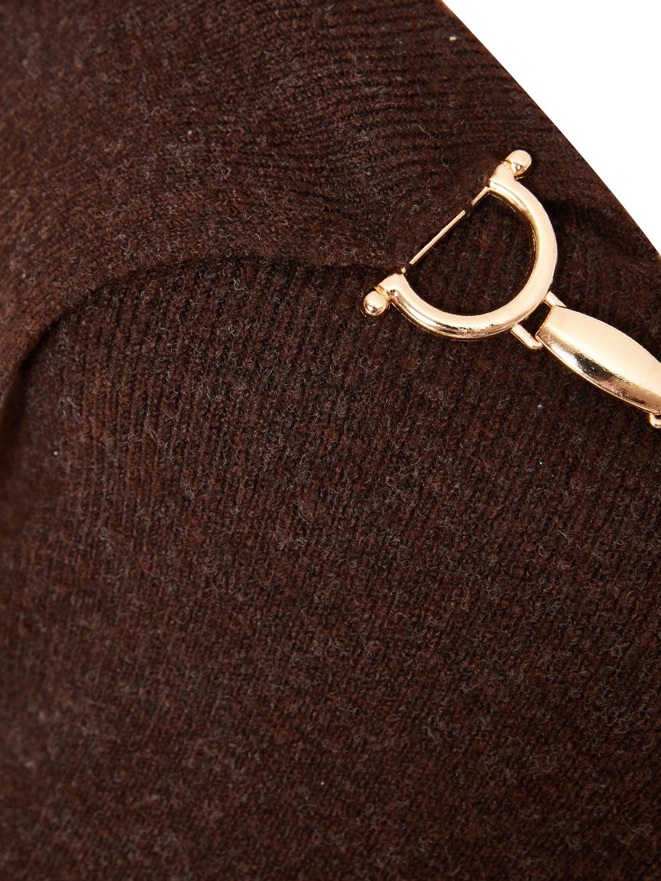  image of quiz-brown-bardot-chain-front-jumper