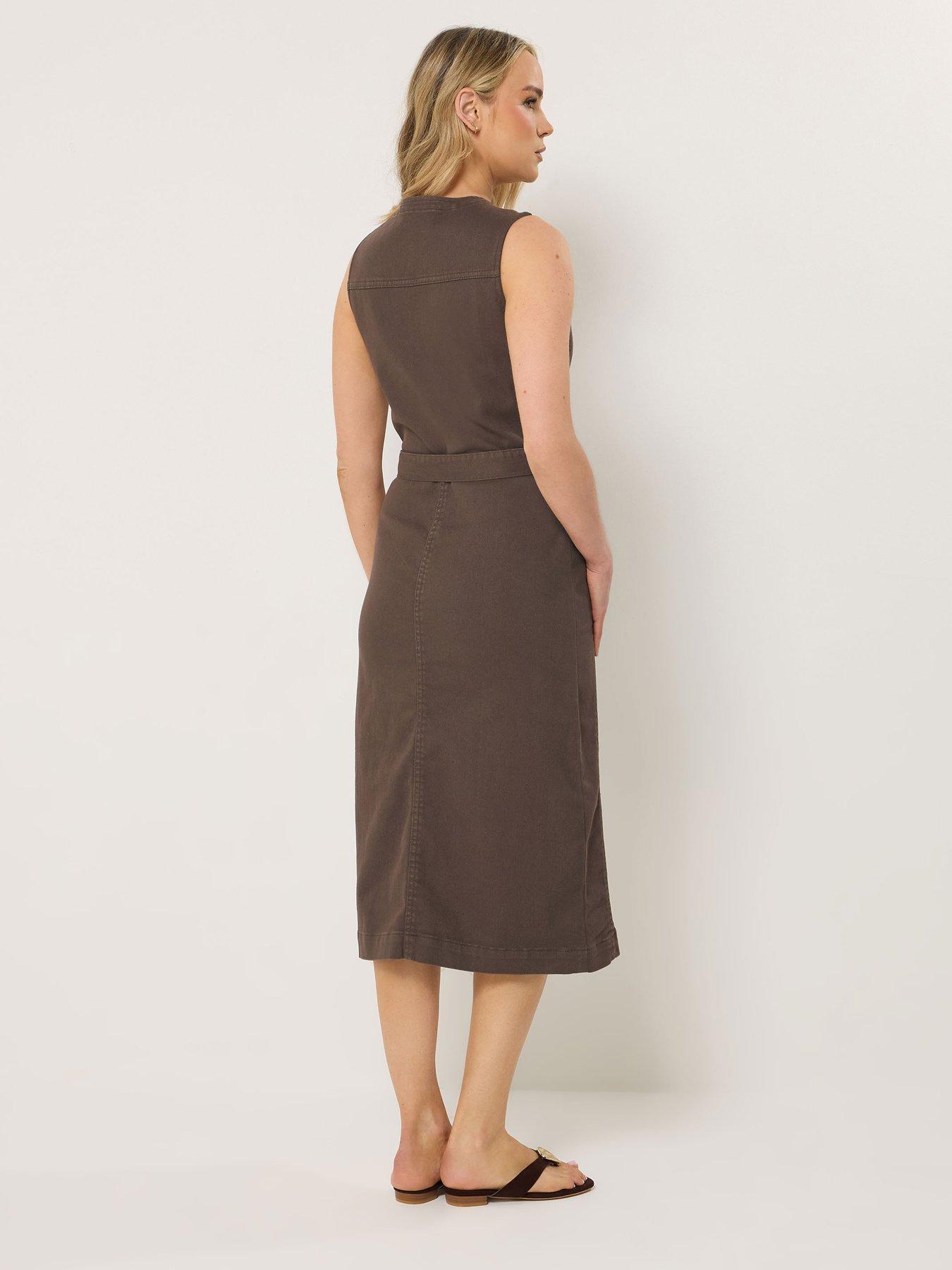 Long Tall Sally Sleeveless Button Through Denim Midi Dress - Brown |  Littlewoods