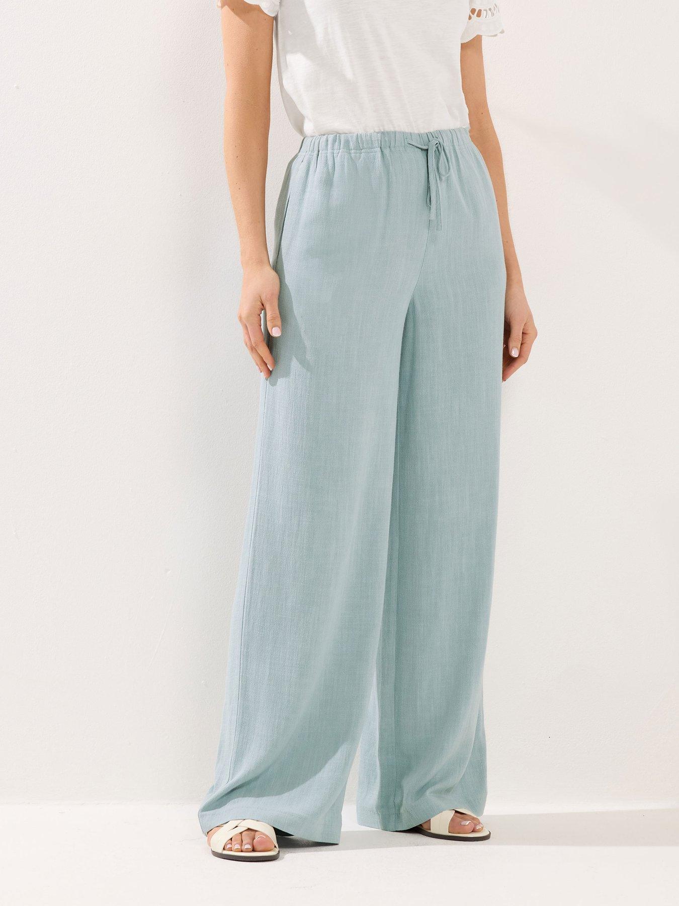 Long Tall Sally Wide Leg Linen Trousers 36" - Blue