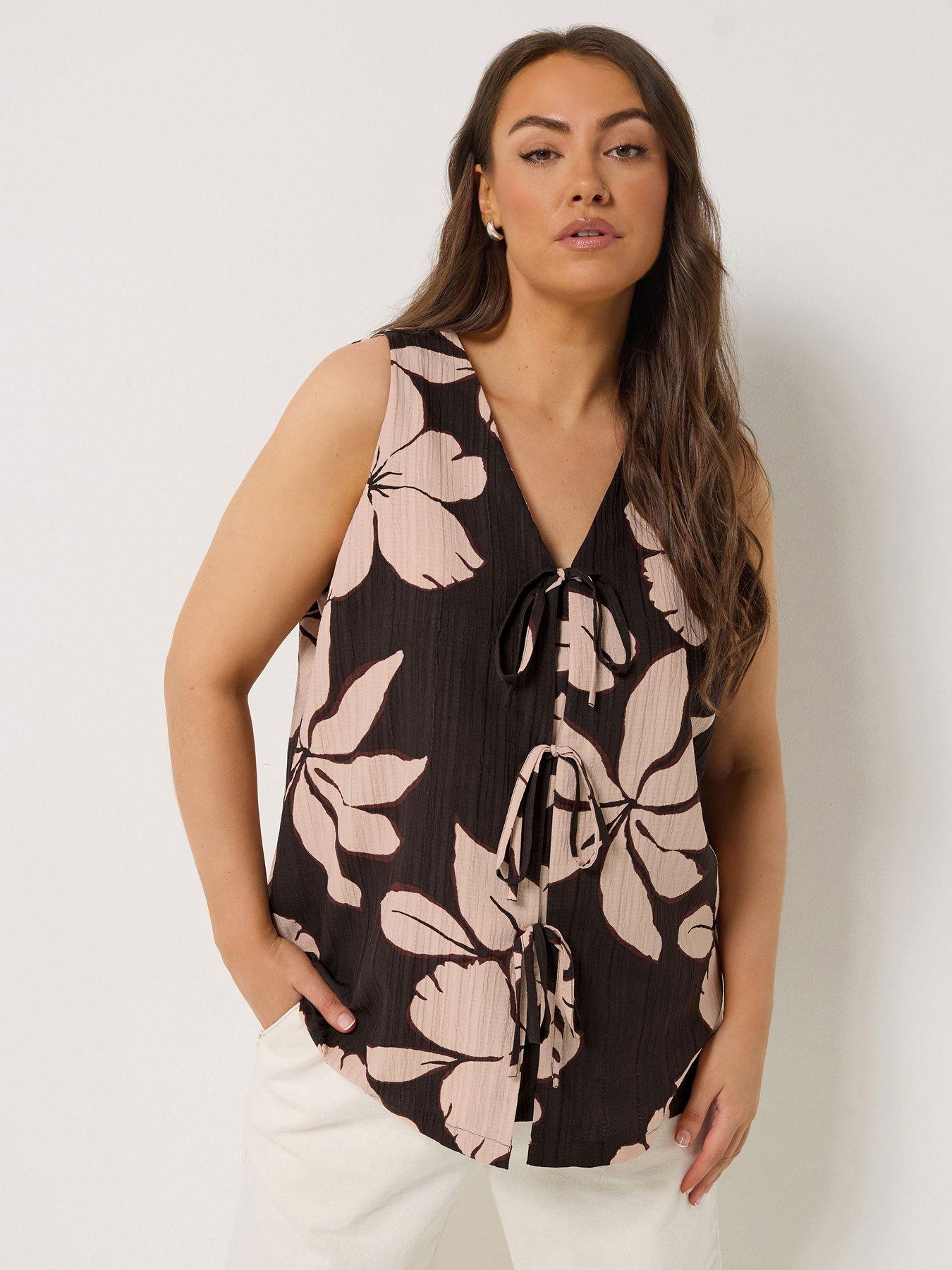 Image 1 of 5 of Yours Curve Tie Front Vest - Brown