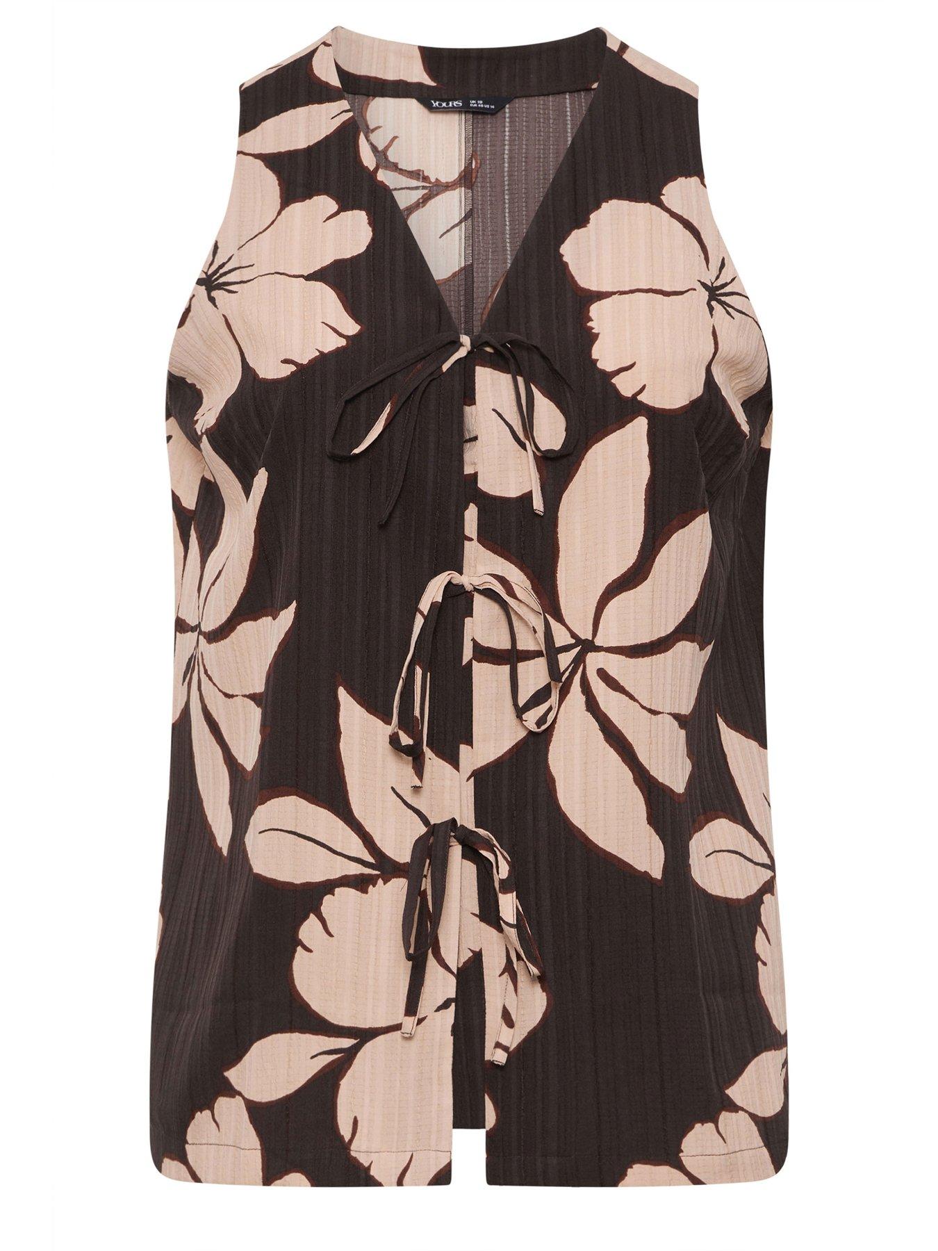 Image 5 of 5 of Yours Curve Tie Front Vest - Brown