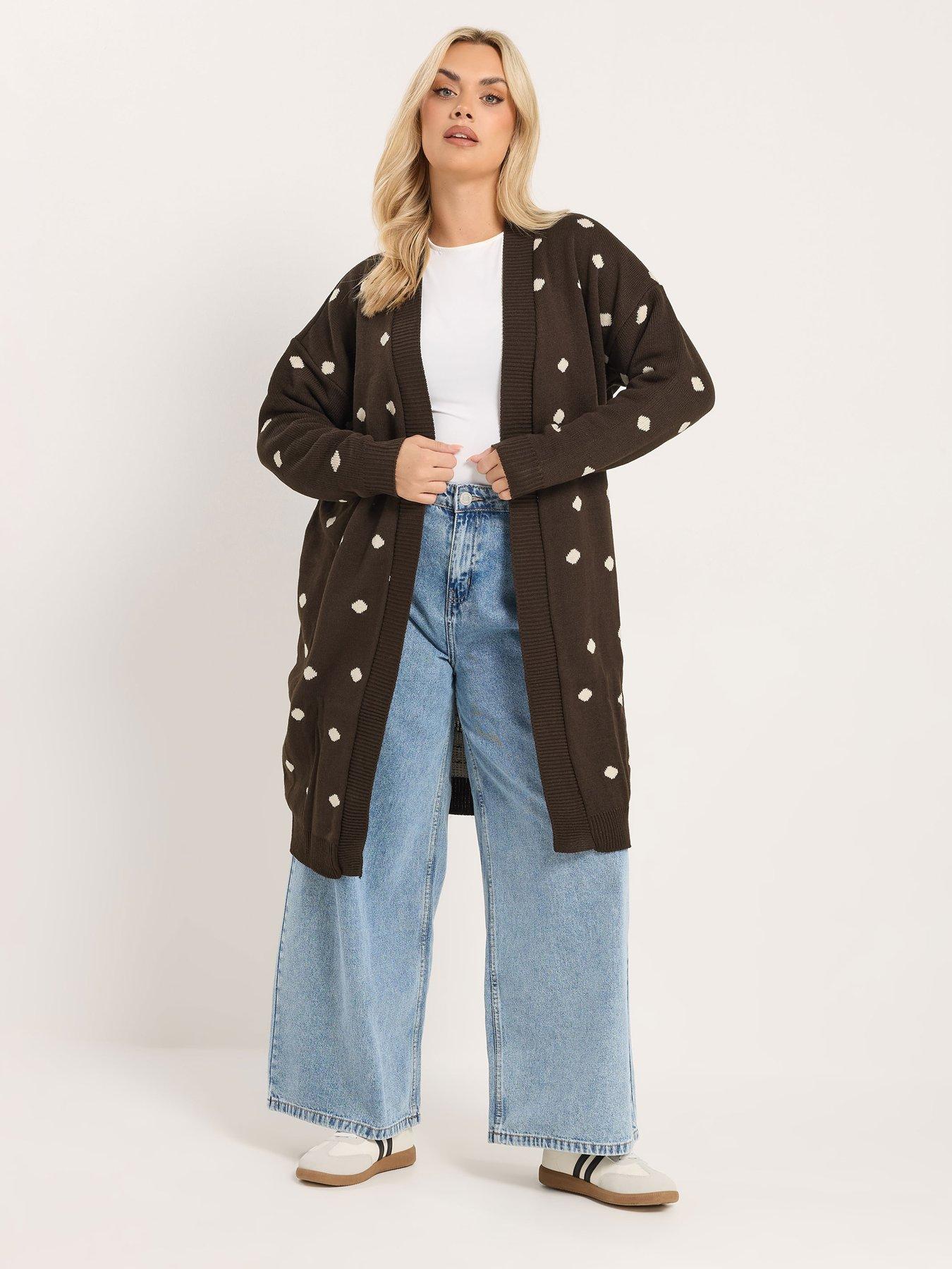 Yours Curve Polka Dot Midi Knitted Cardigan