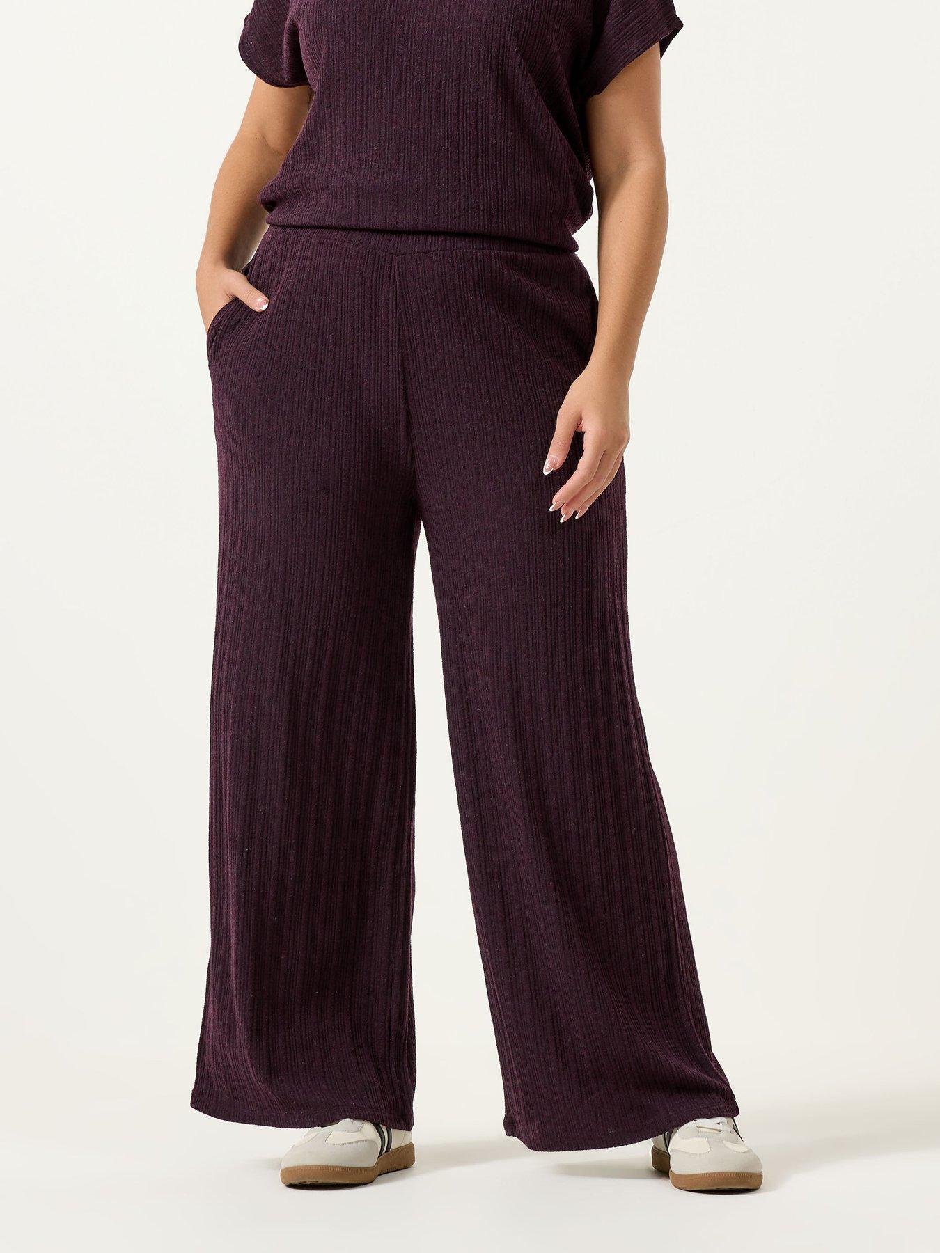 Yours Curve Knitted Wide Leg Trouser - Purple