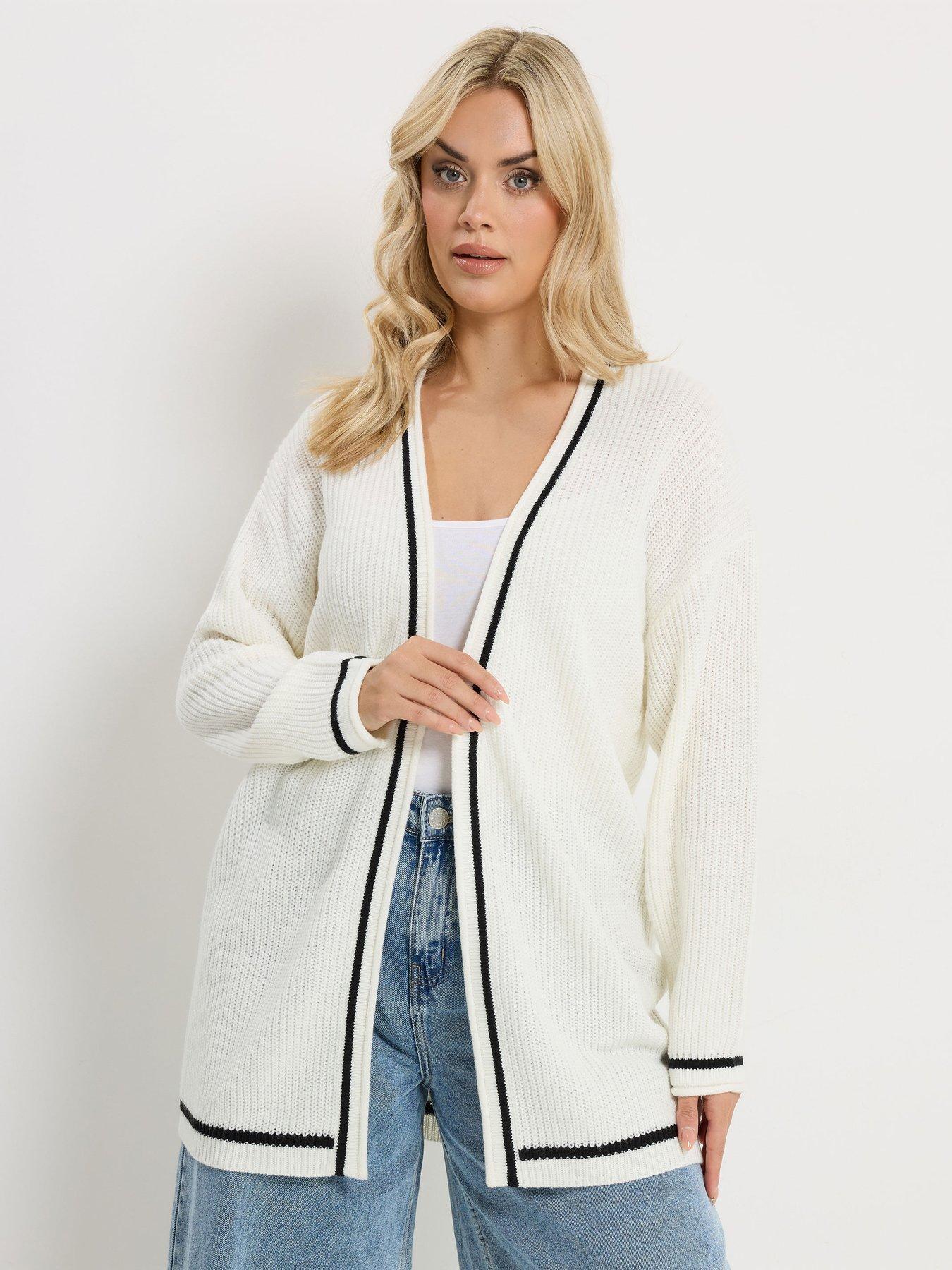 Yours Curve Contrast Knitted Cardigan - Cream