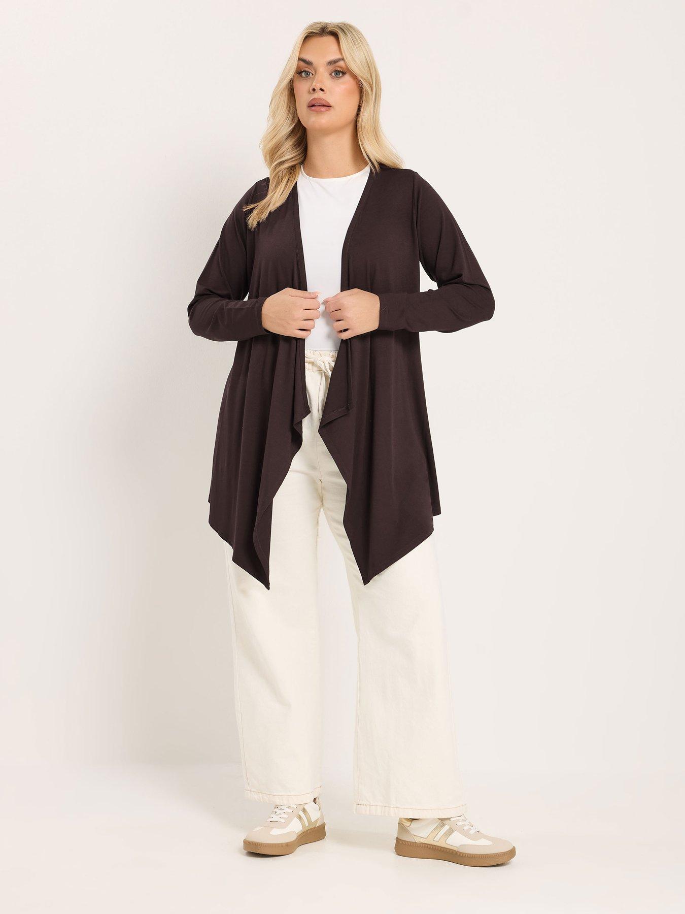 Image 3 of 5 of Yours Curve Waterfall Cardigan - Brown
