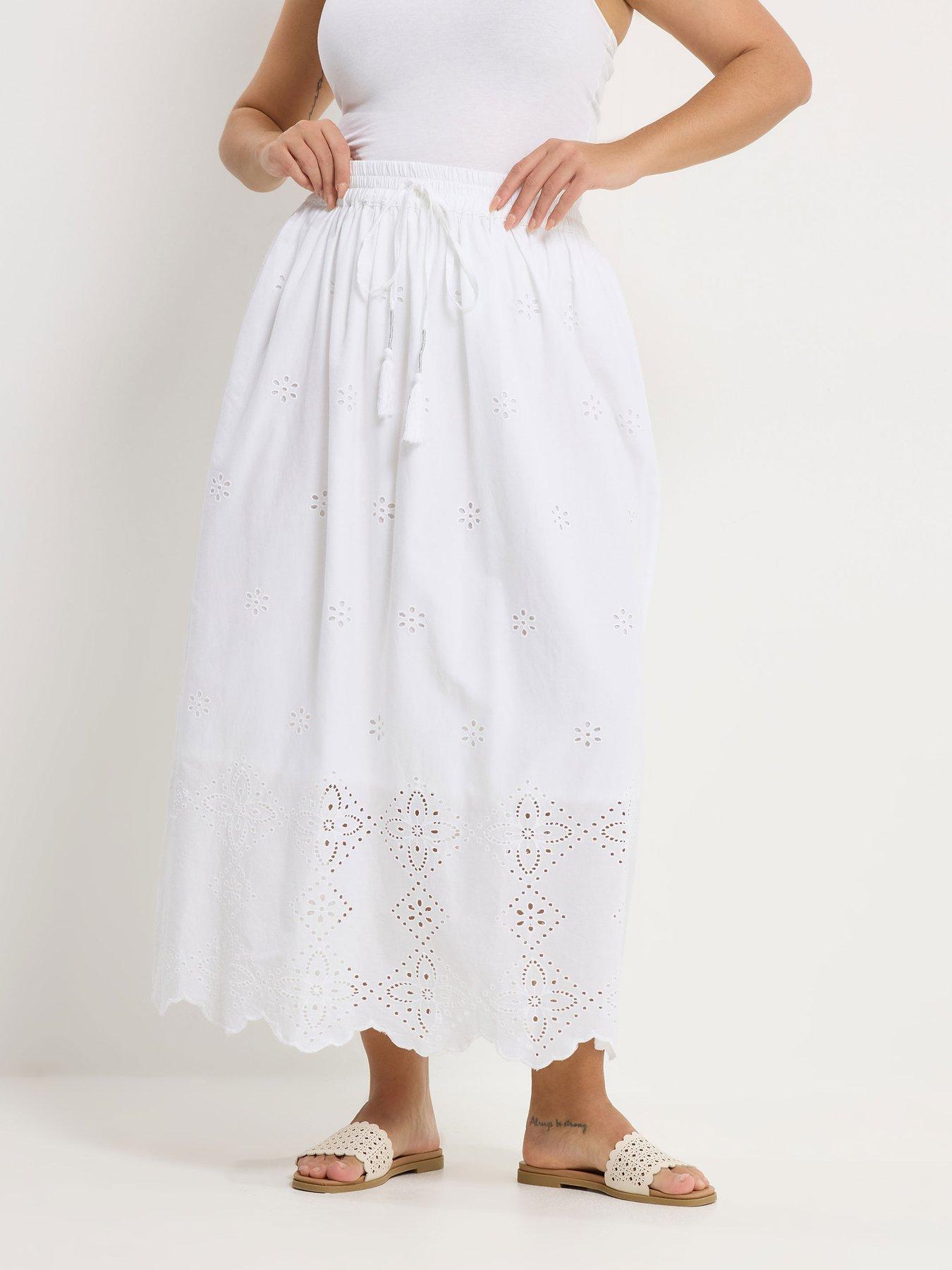 Yours Curve Broderie Maxi Skirt - White