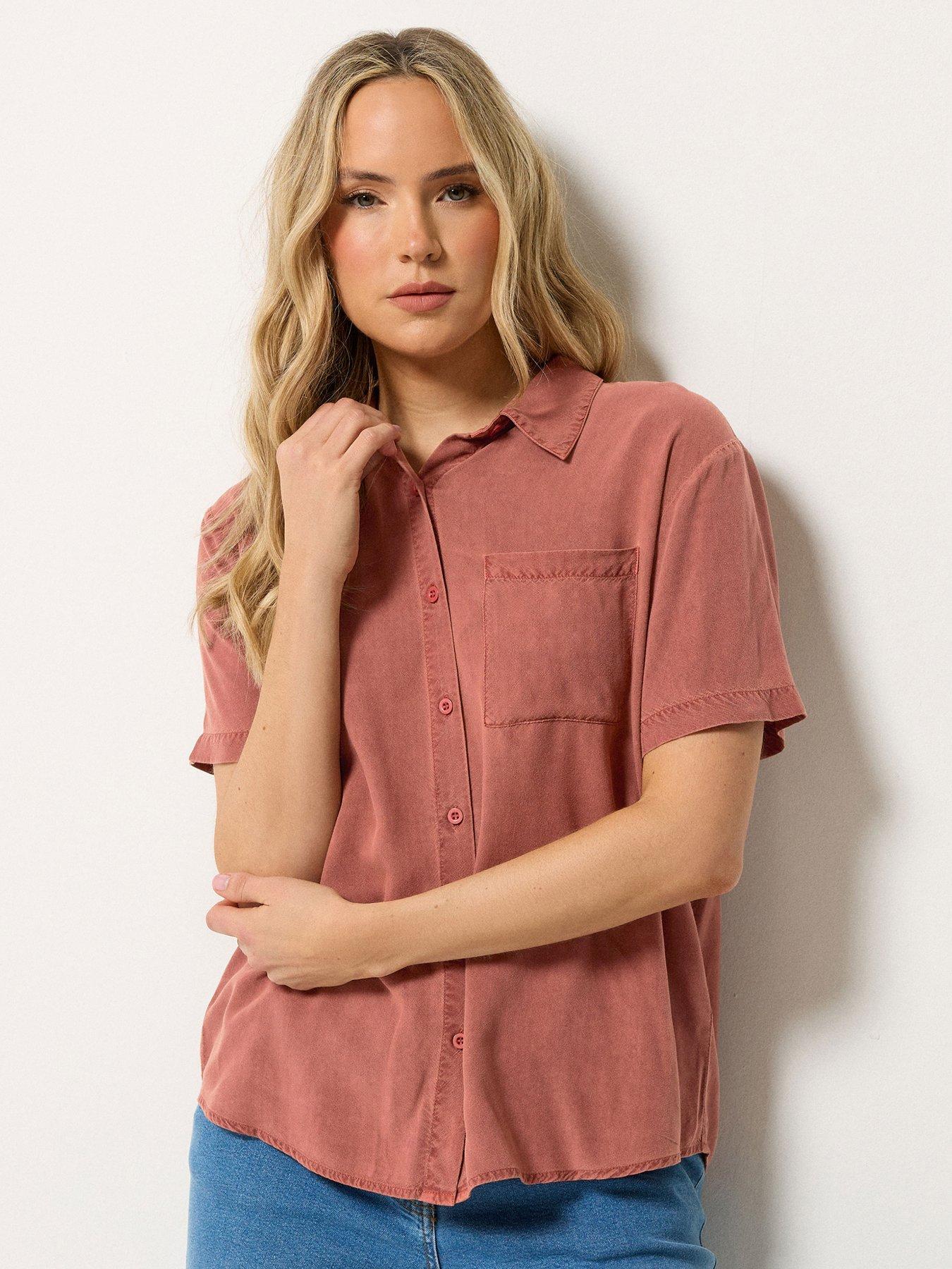 Long Tall Sally Acid Wash Pocket Shirt - Orange