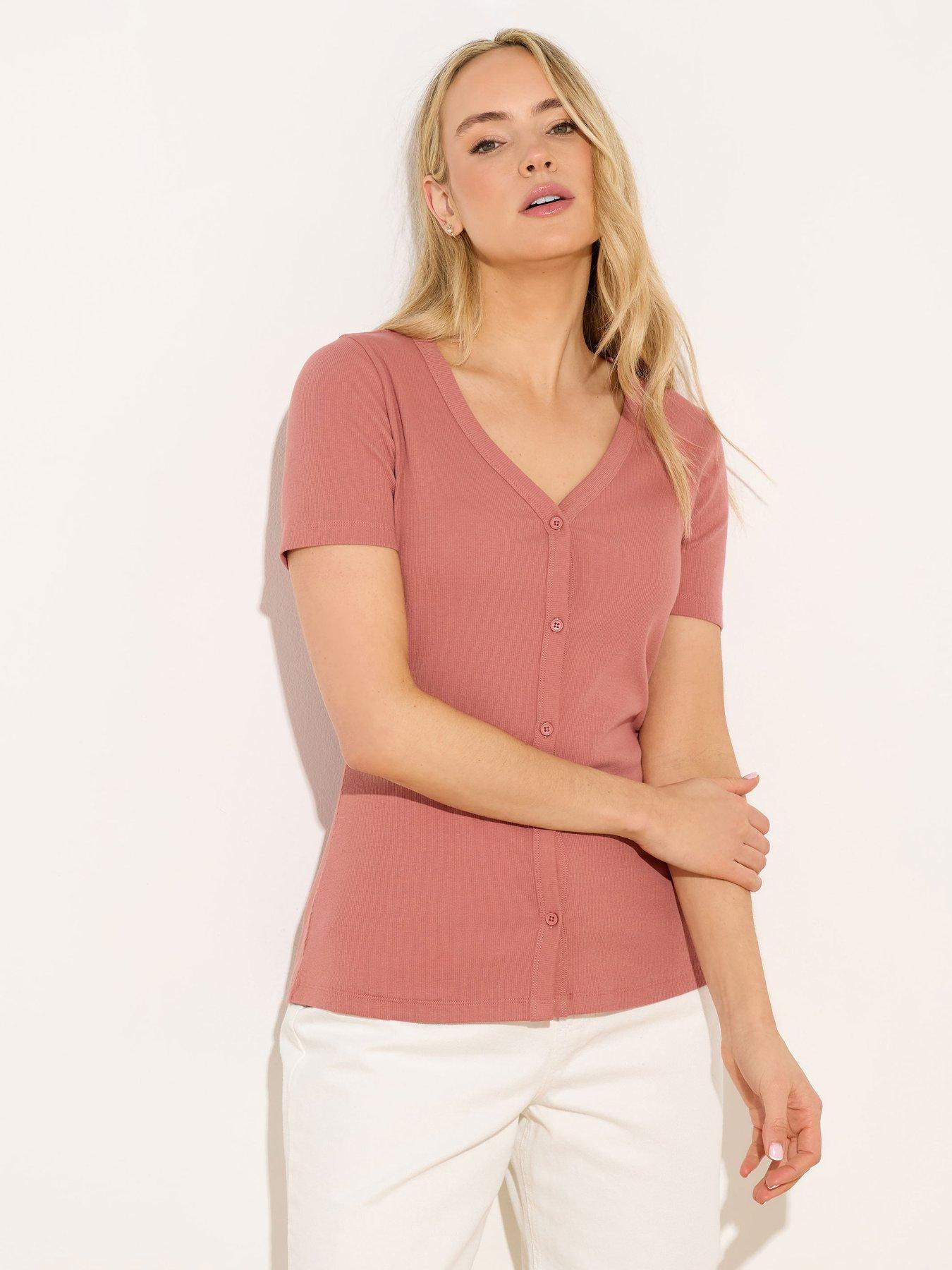 Long Tall Sally Tall Button Through T-Shirt - Pink