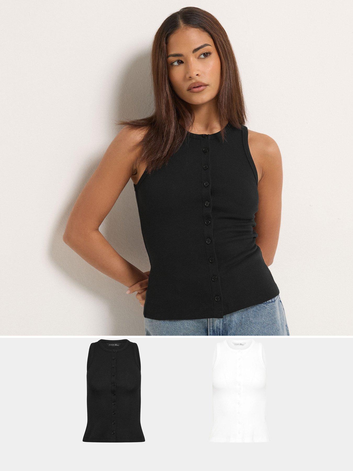 pixiegirl-petite-2-pack-button-ribbed-vest-blackwhite