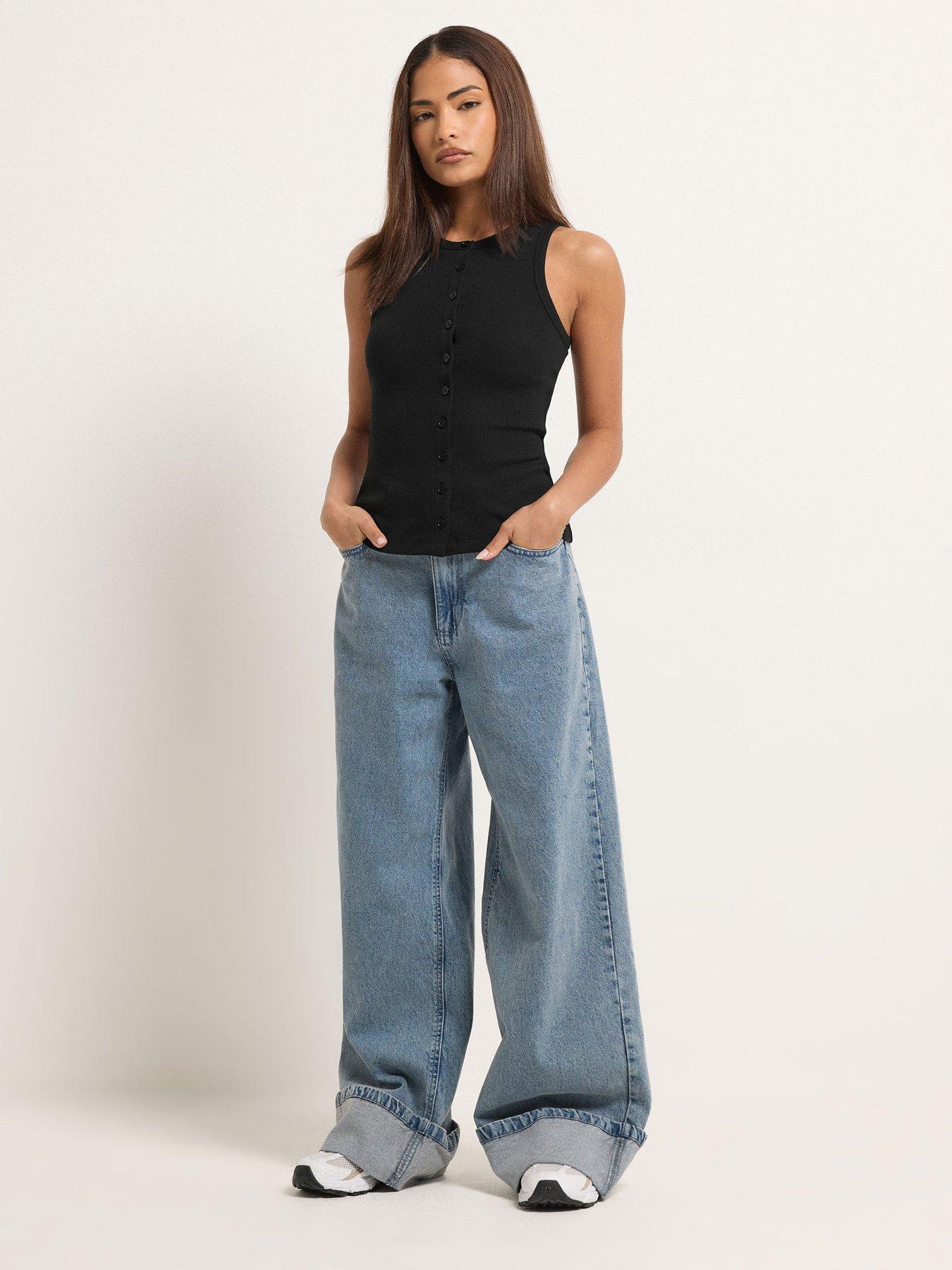  image of pixiegirl-petite-2-pack-button-ribbed-vest-blackwhite