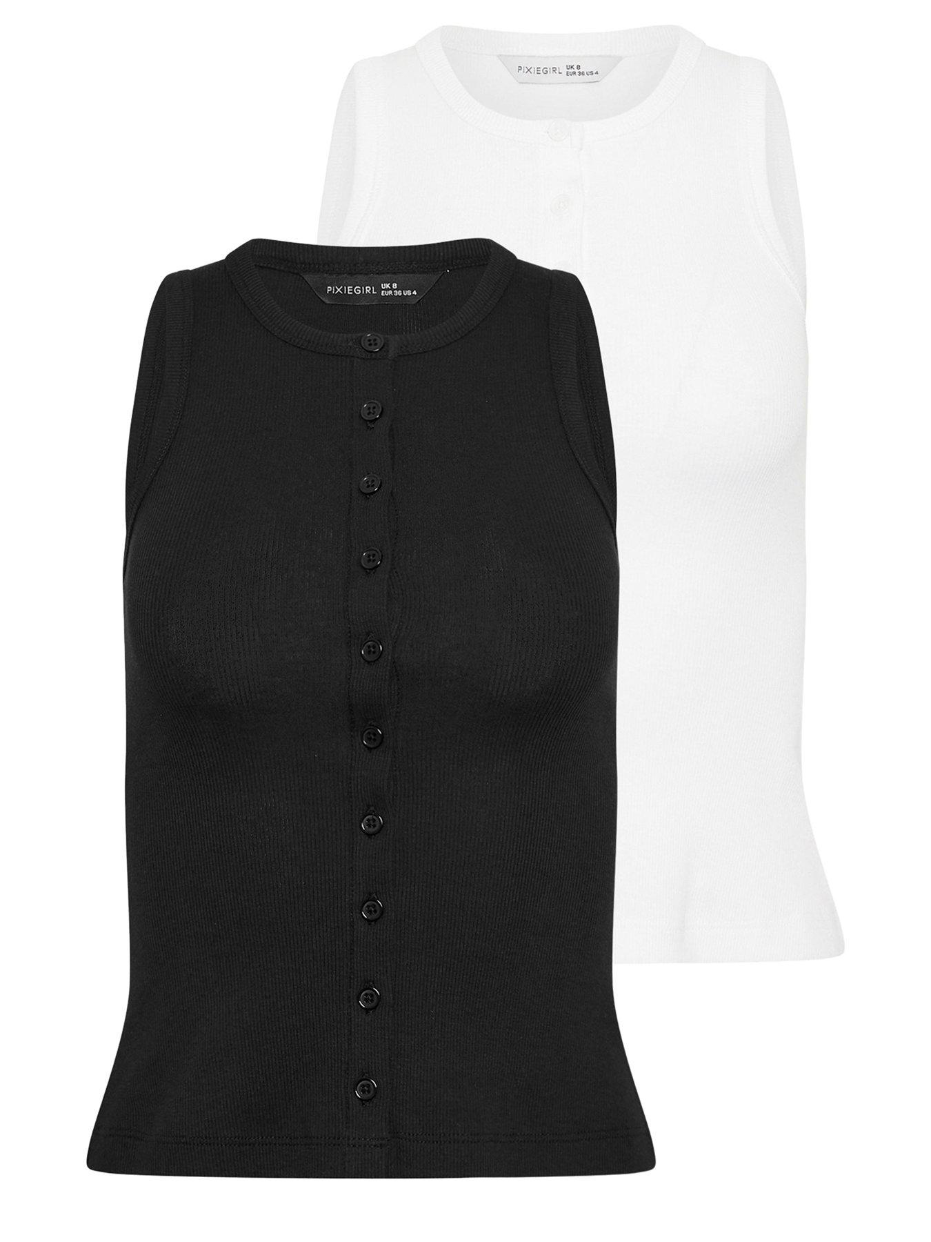  image of pixiegirl-petite-2-pack-button-ribbed-vest-blackwhite