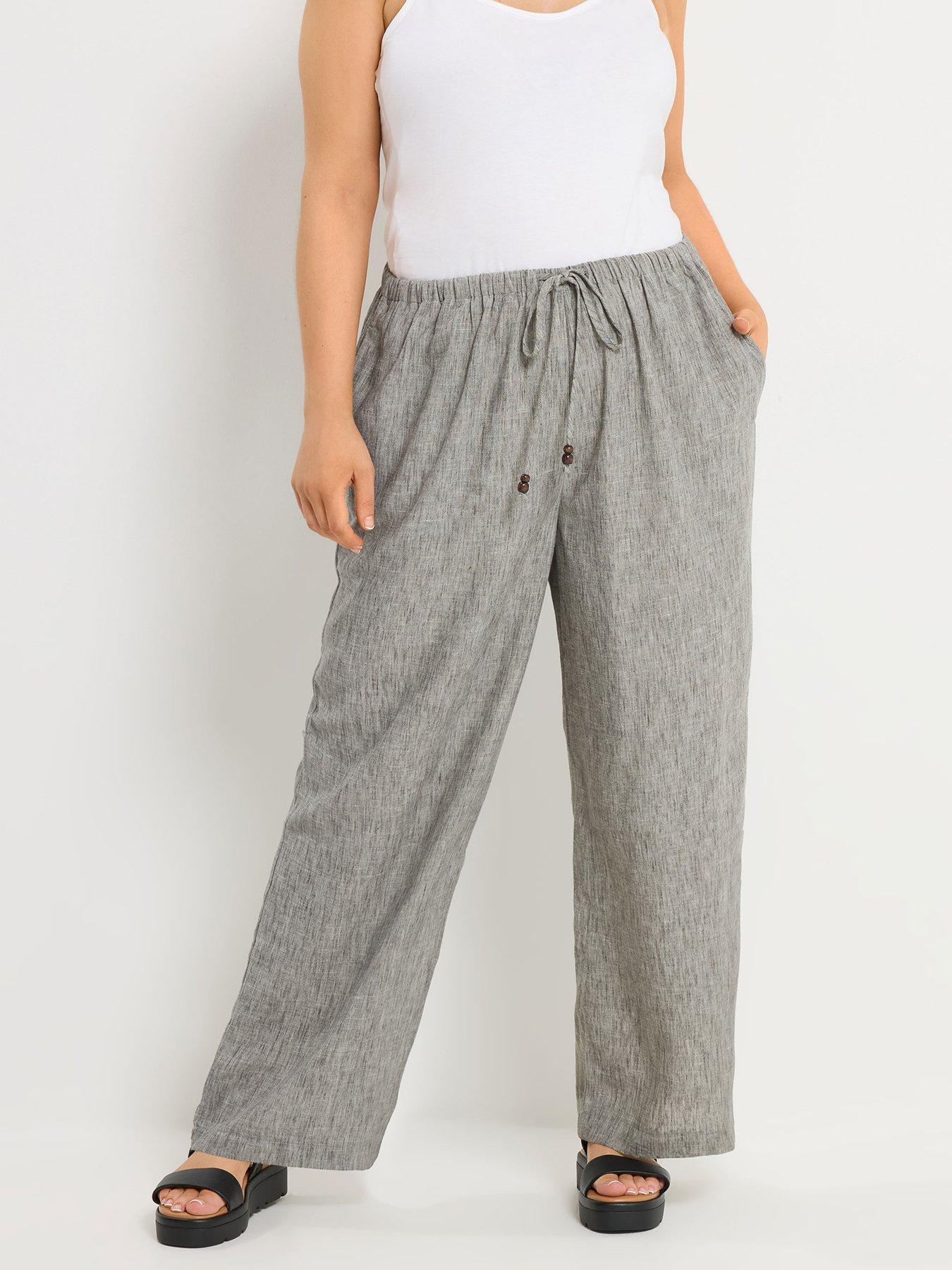 yours-curve-linen-look-beaded-wide-leg-trousers-grey