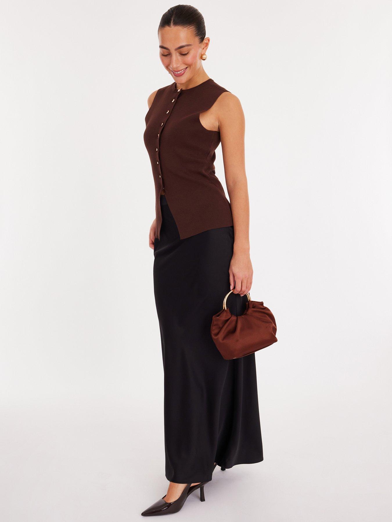  image of quiz-brown-knitted-button-front-top