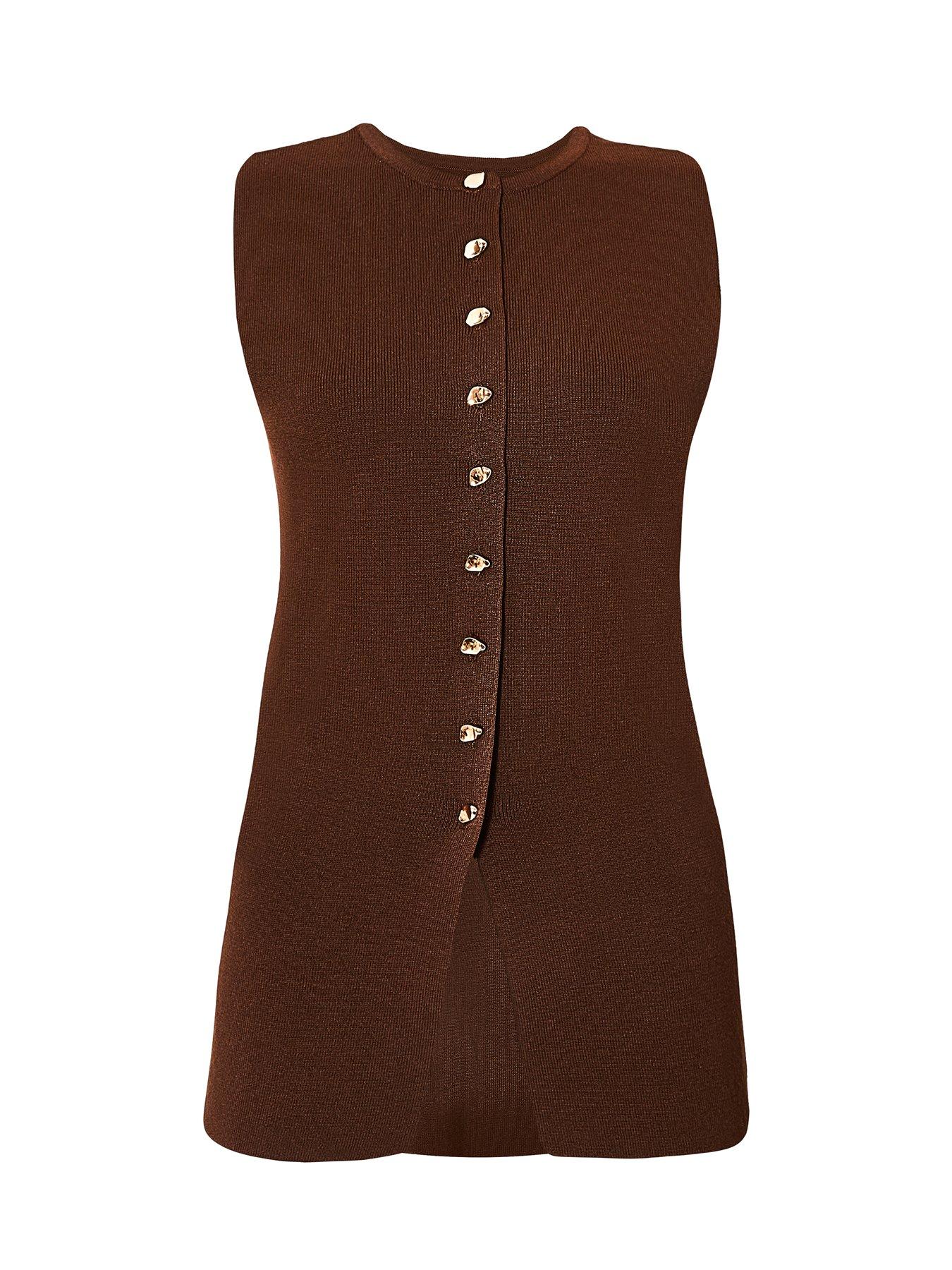  image of quiz-brown-knitted-button-front-top