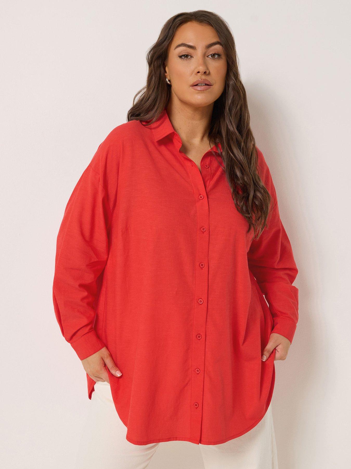 Yours Curve Long Sleeve Linen Shirt - Red