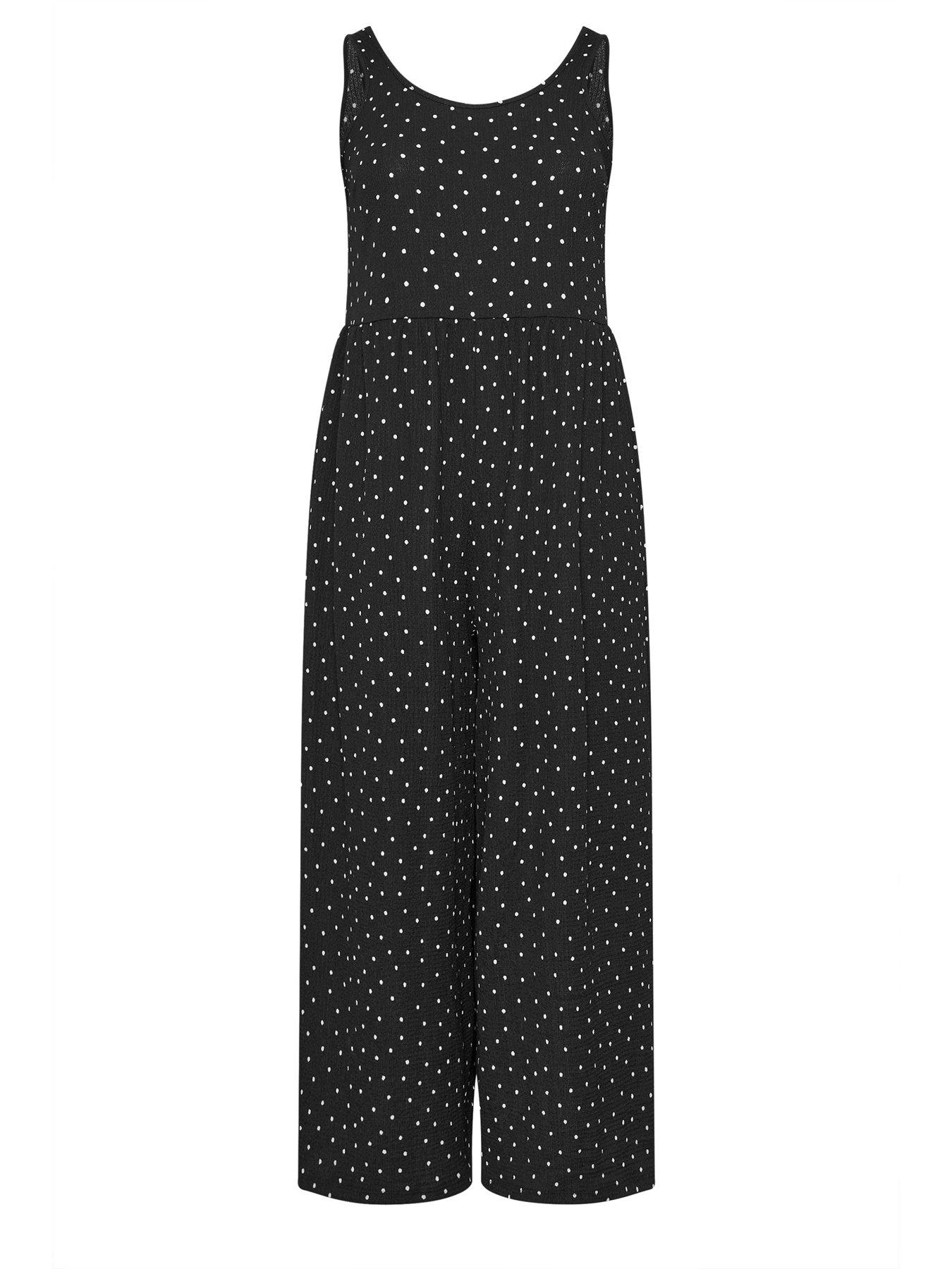 Image 5 of 5 of Yours Curve Polka Dot Textured Jumpsuit - Black