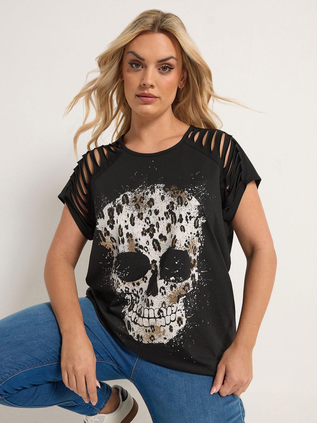 Image 1 of 6 of Yours Curve Placement Laser Cut T-Shirt - Black