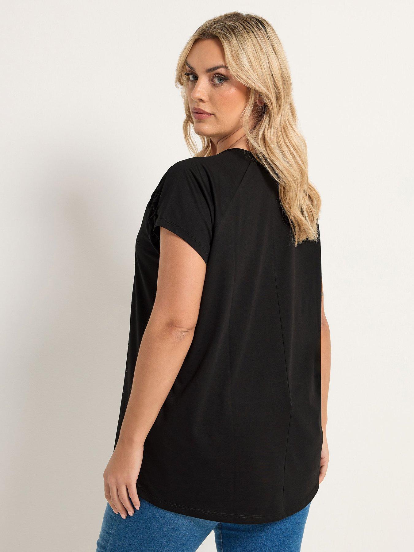 Image 2 of 6 of Yours Curve Placement Laser Cut T-Shirt - Black