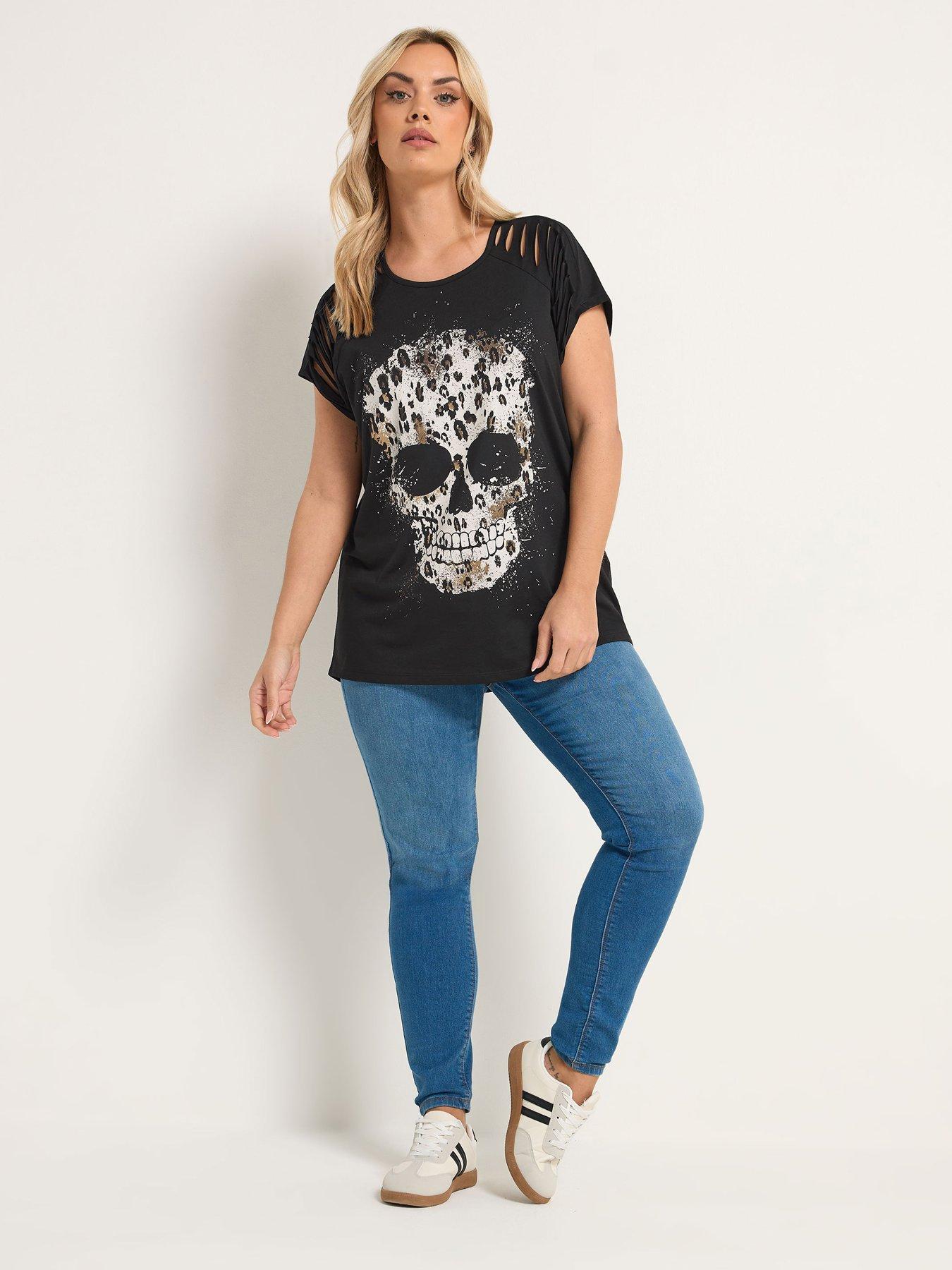 Image 3 of 6 of Yours Curve Placement Laser Cut T-Shirt - Black