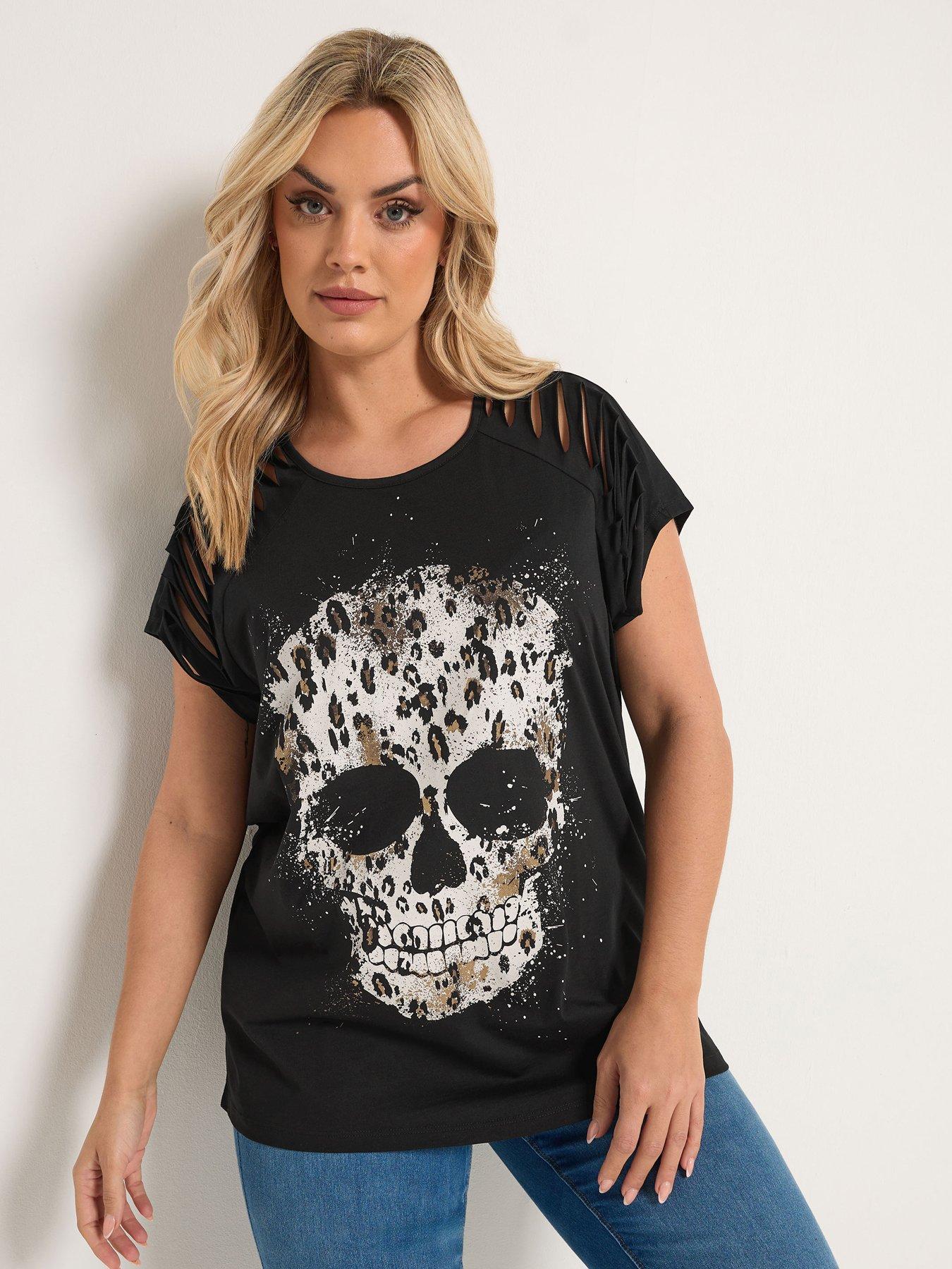 Image 4 of 6 of Yours Curve Placement Laser Cut T-Shirt - Black