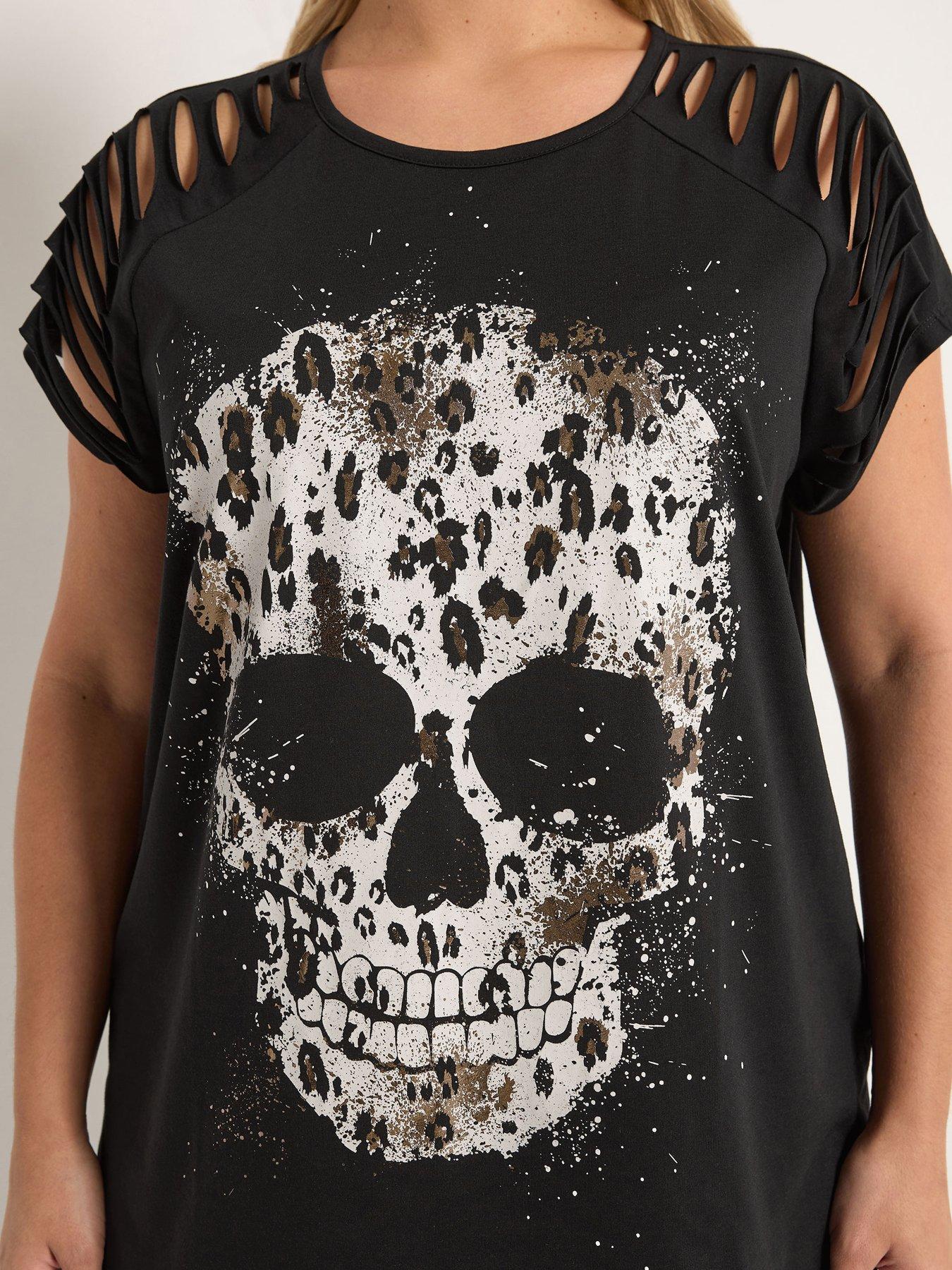 Image 5 of 6 of Yours Curve Placement Laser Cut T-Shirt - Black