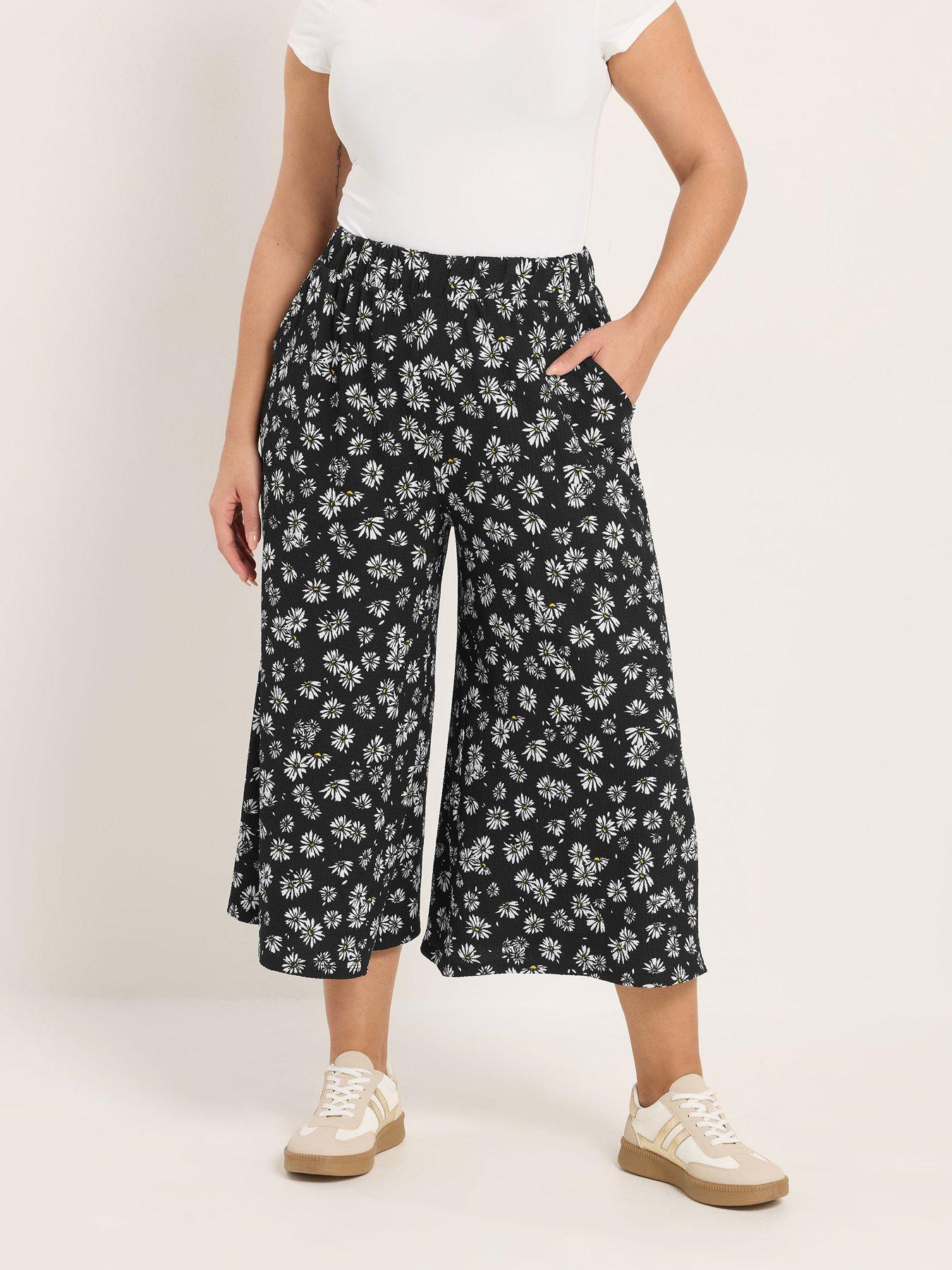 Yours Curve Printed Jersey Culotte - Black