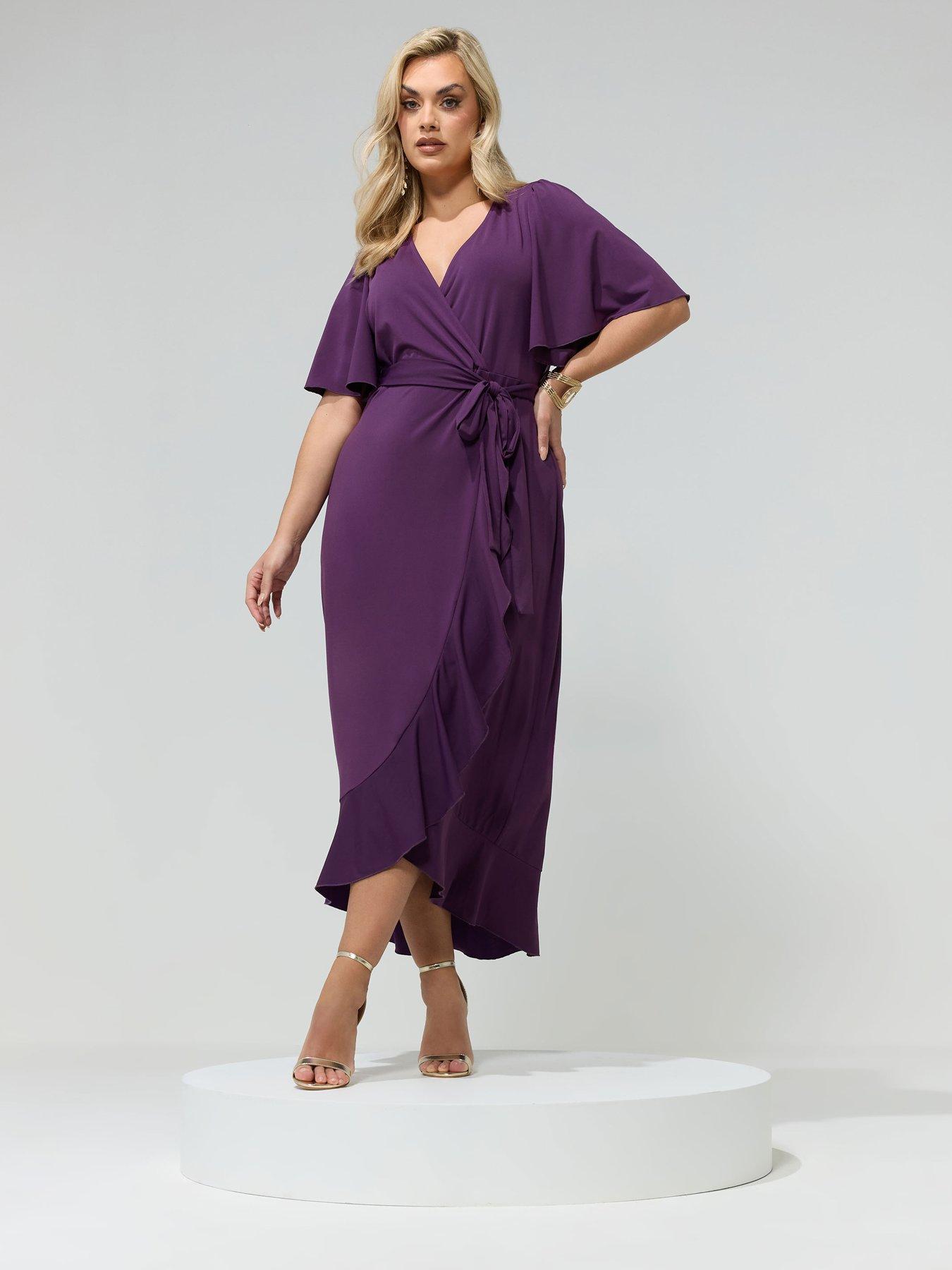 Yours Curve Wrap Ruffle Maxi Dress - Purple