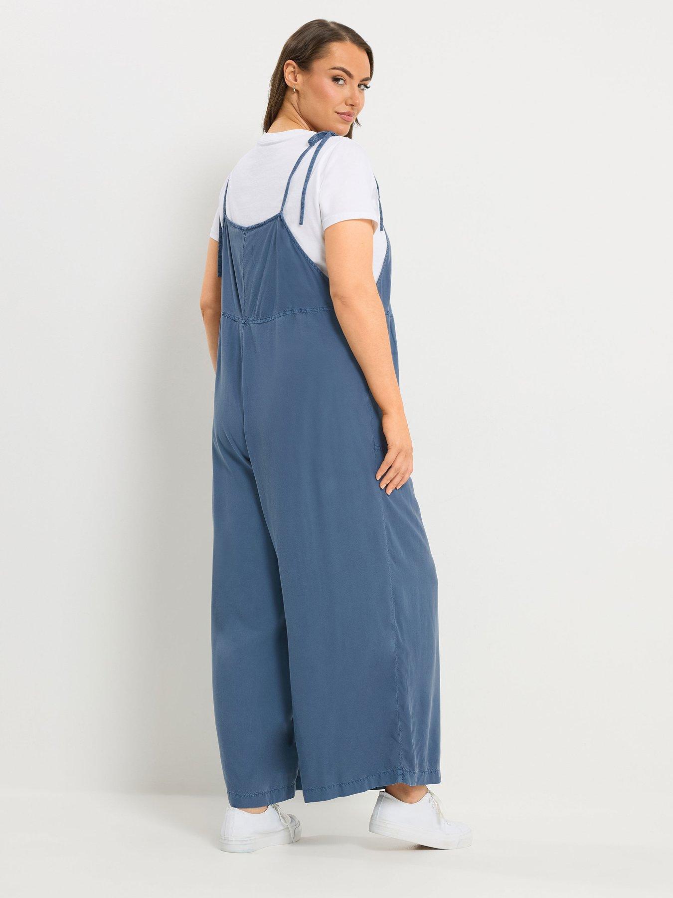 Image 2 of 5 of Yours Curve Chambray Wide Leg Dungarees - Blue