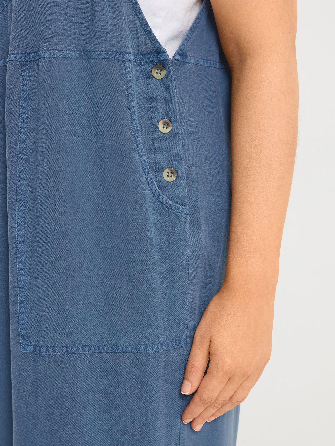 Image 4 of 5 of Yours Curve Chambray Wide Leg Dungarees - Blue