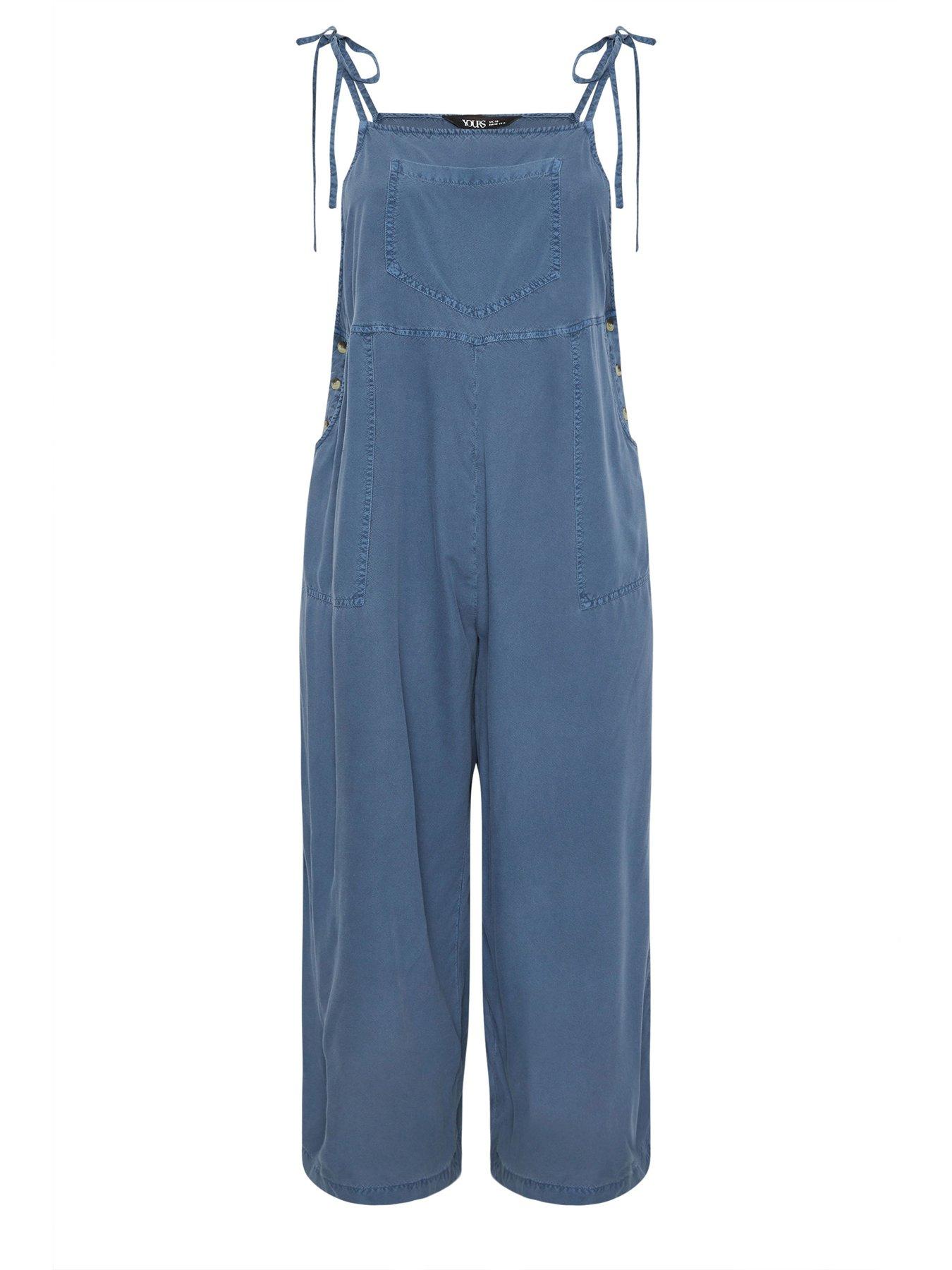 Image 5 of 5 of Yours Curve Chambray Wide Leg Dungarees - Blue