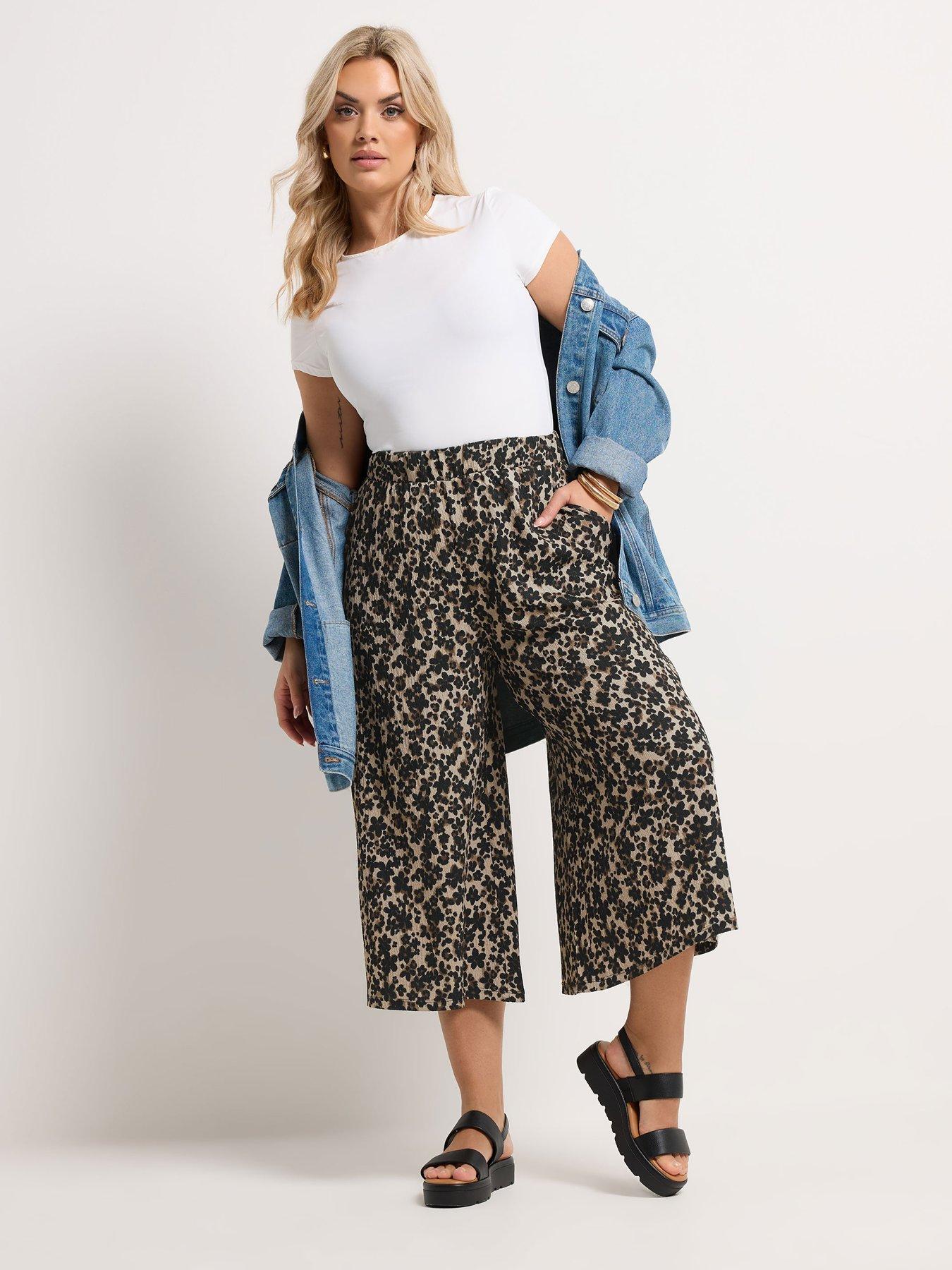  image of yours-curve-leopard-printed-jersey-culottes-brown