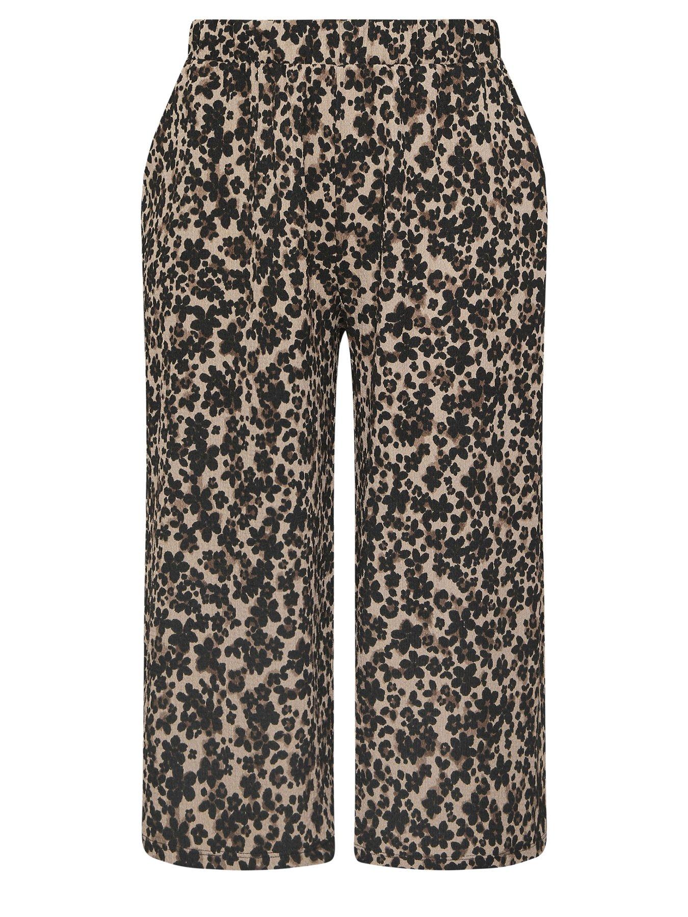  image of yours-curve-leopard-printed-jersey-culottes-brown