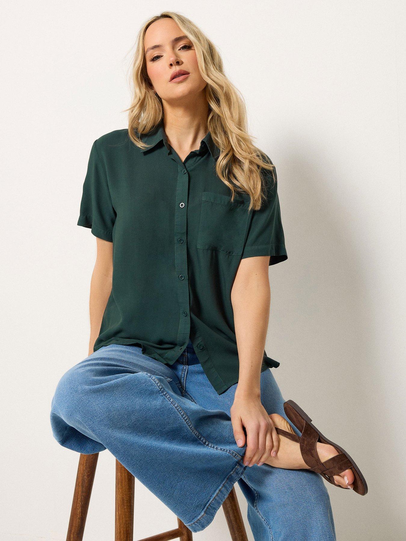 Long Tall Sally Acid Wash Pocket Shirt - Green