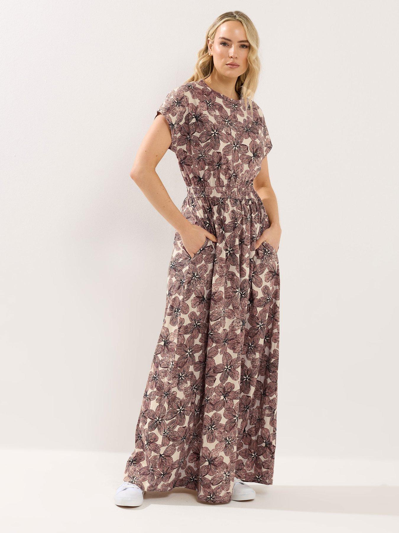 Long Tall Sally Floral Shirred Maxi Dress - Cream