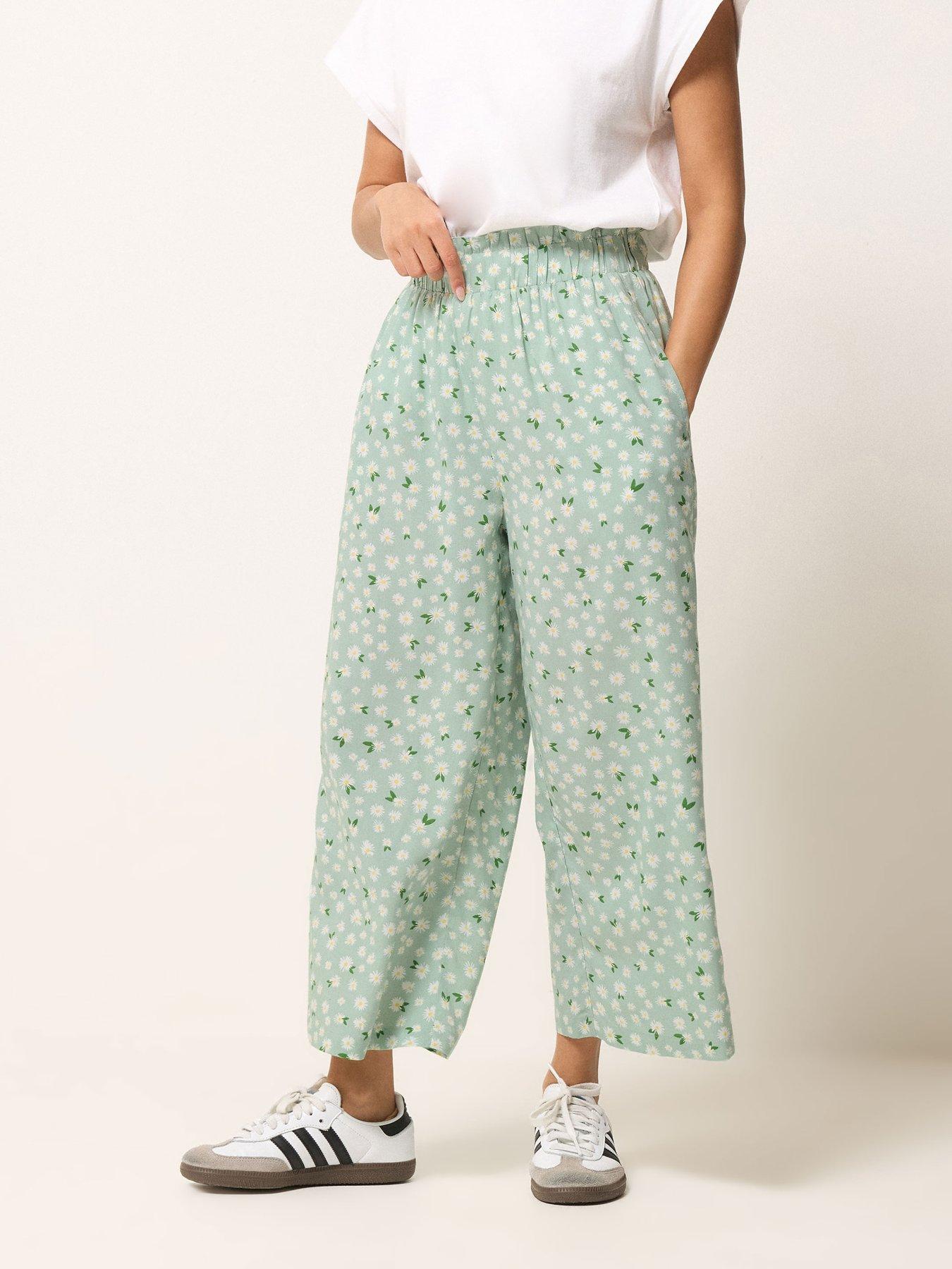  image of pixiegirl-petite-daisy-wide-leg-crop-trousers-green