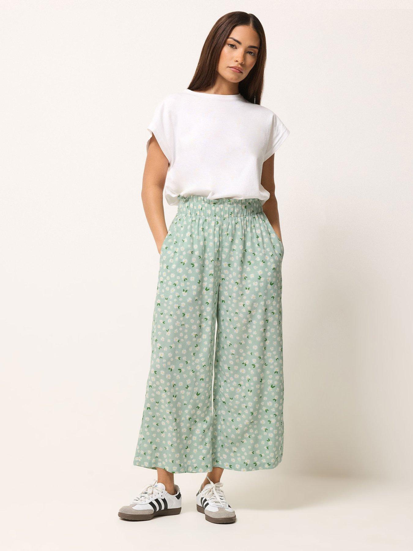  image of pixiegirl-petite-daisy-wide-leg-crop-trousers-green