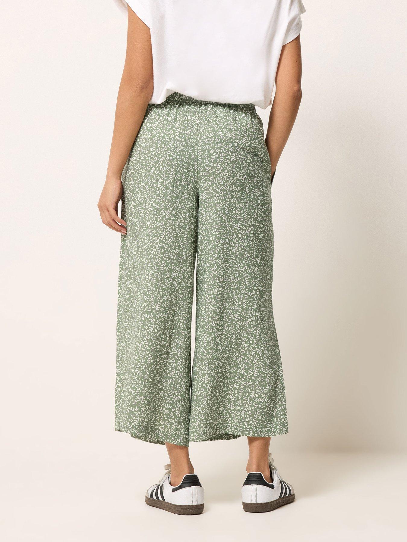 Image 2 of 5 of PixieGirl Petite Leaf Print Wide Leg Crop Trousers - Green