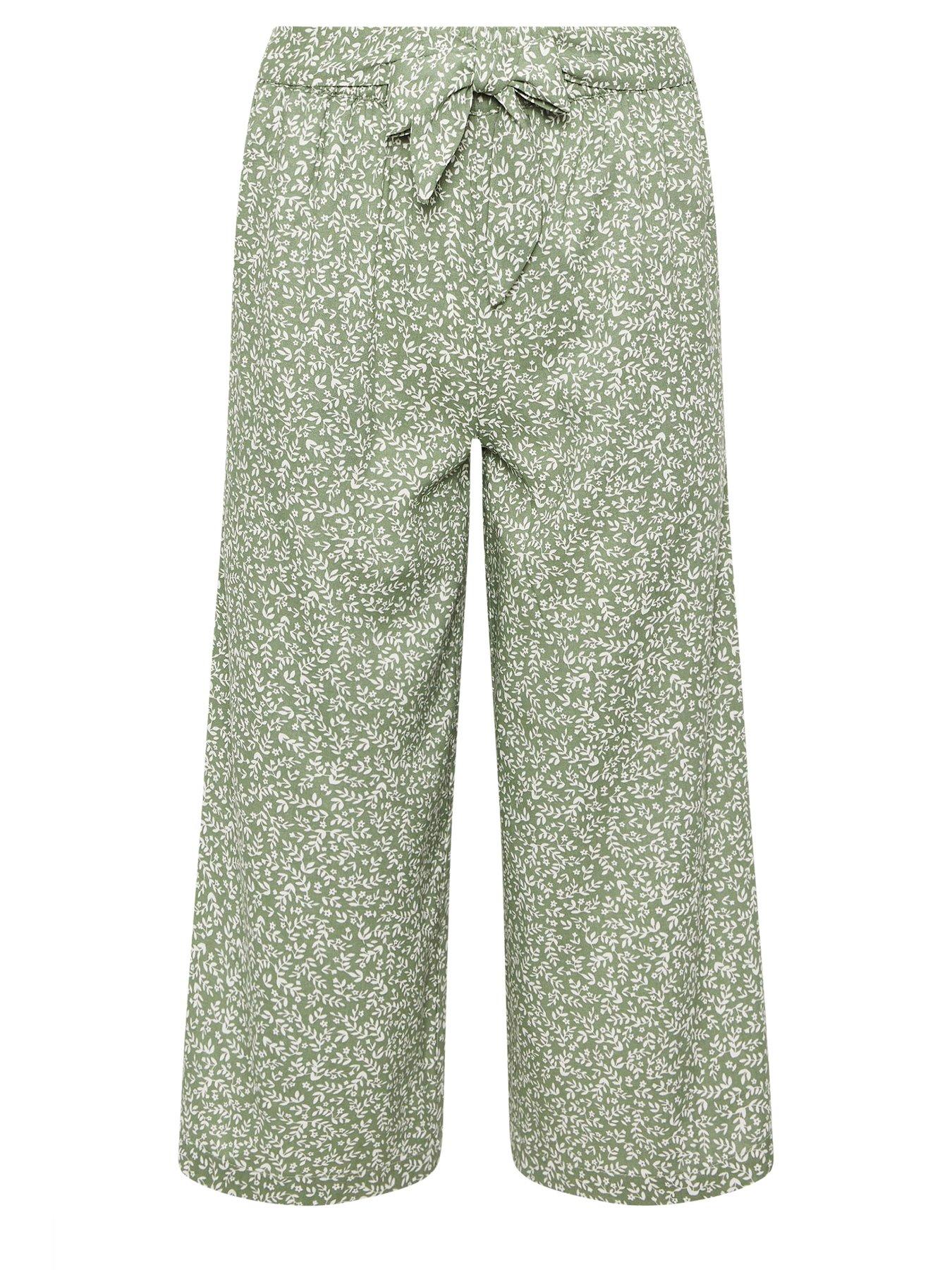 Image 5 of 5 of PixieGirl Petite Leaf Print Wide Leg Crop Trousers - Green