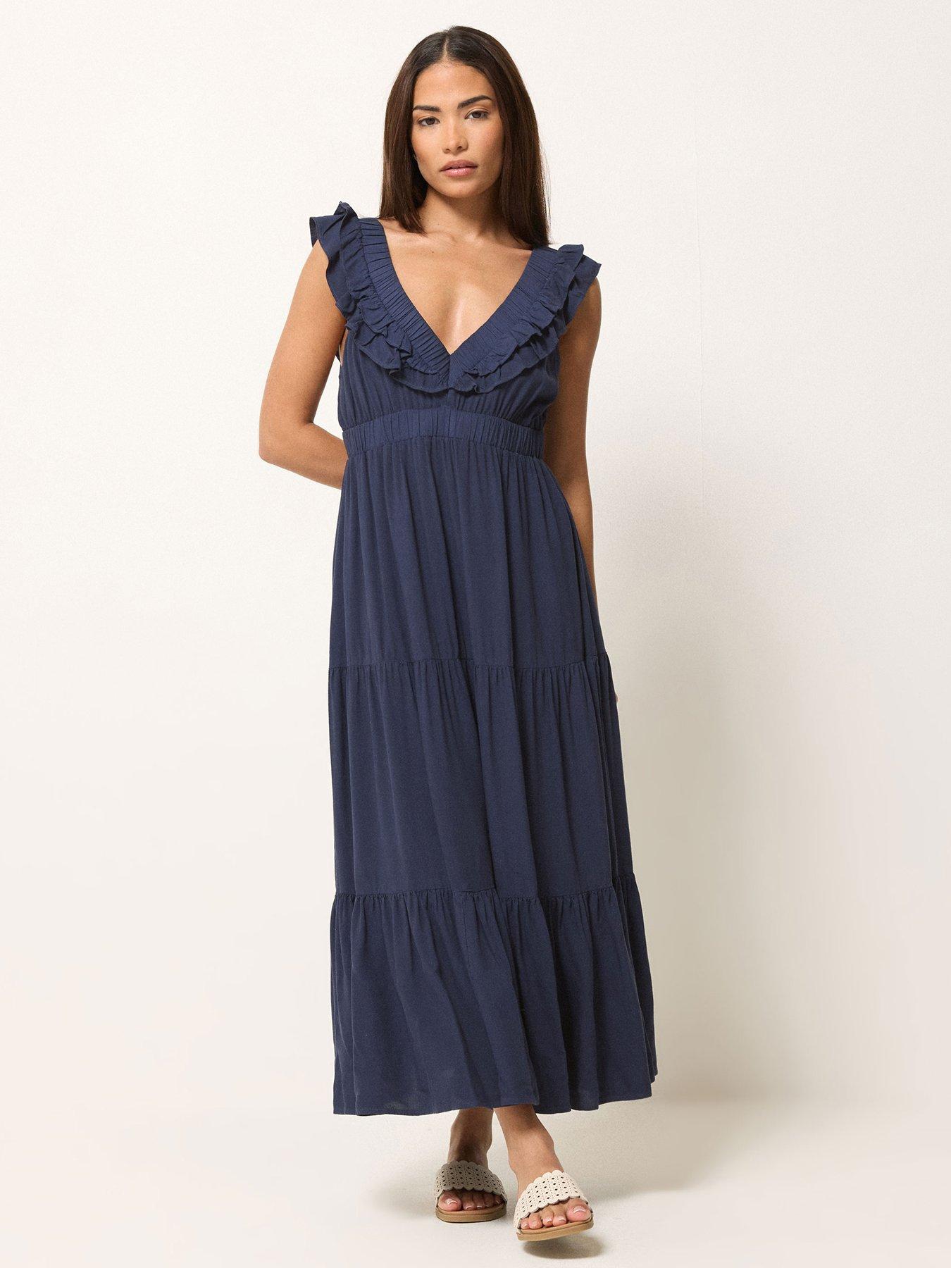 PixieGirl Petite Acid Wash Frill Maxi Dress