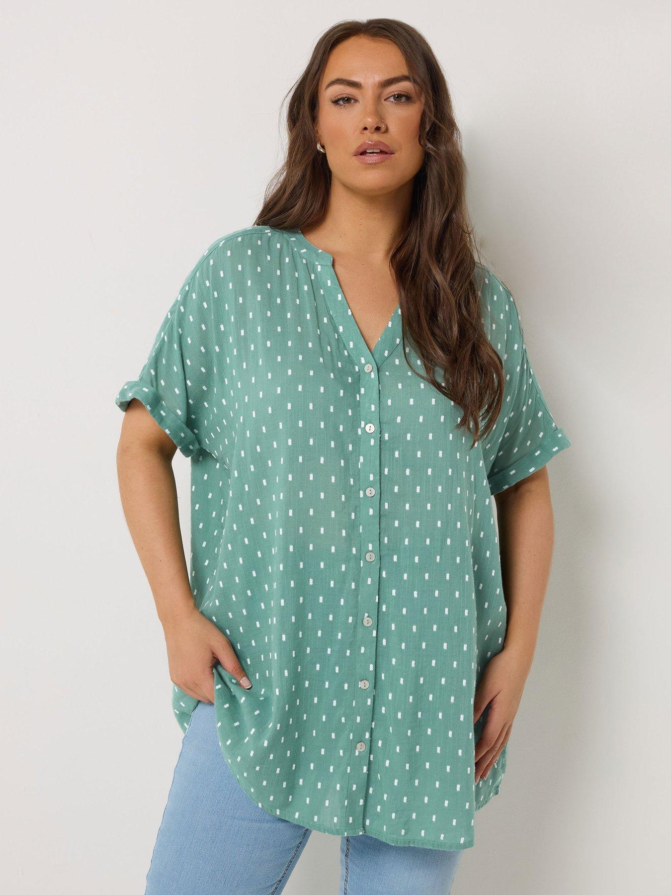 Yours Curve Dobby Notchneck Blouse - Blue