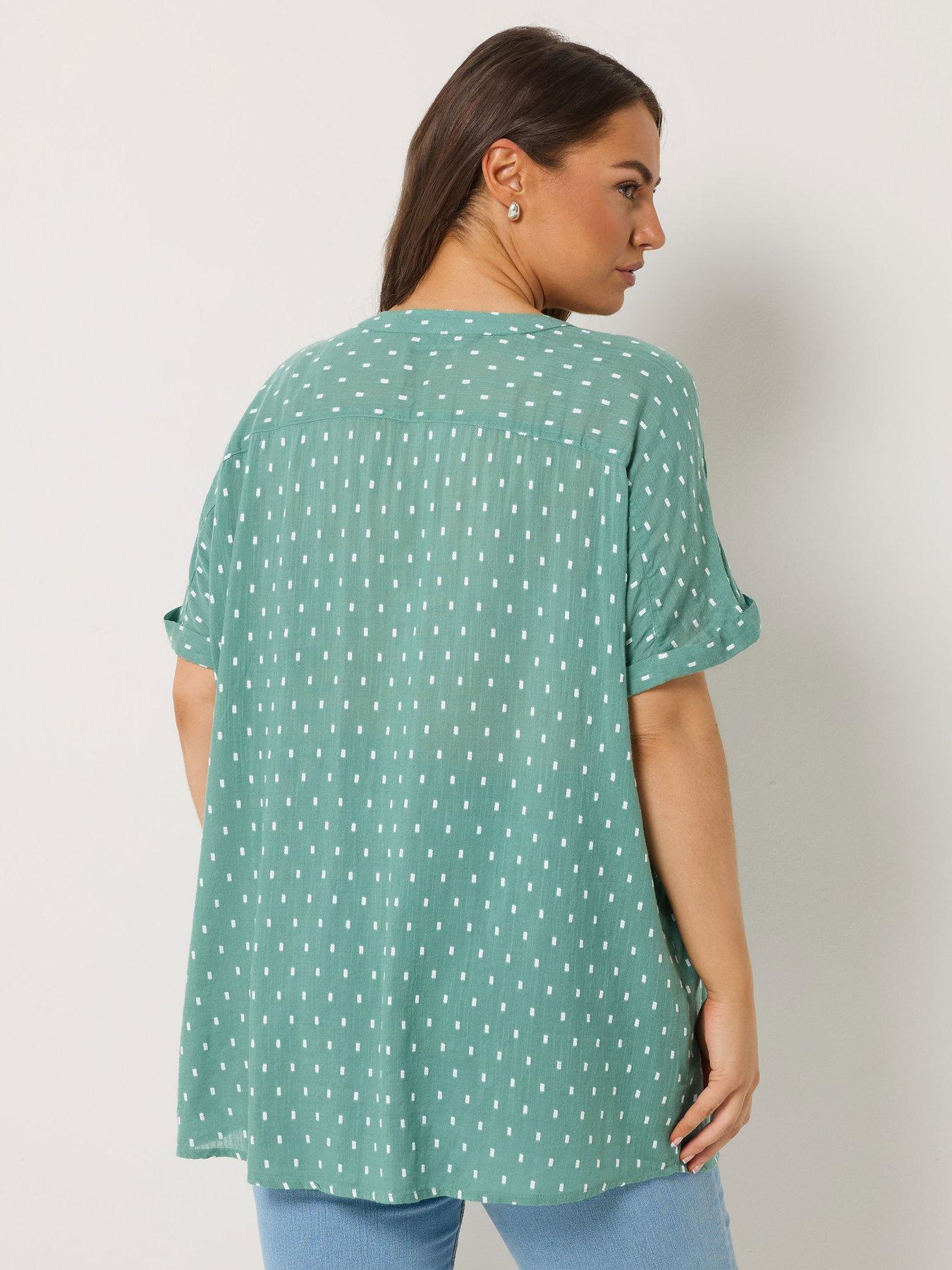  image of yours-curve-dobby-notchneck-blouse-blue