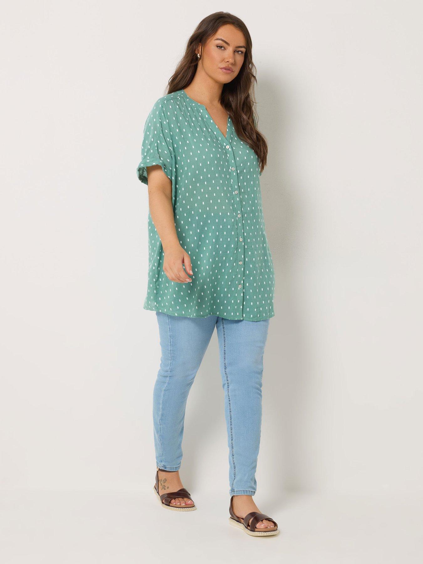  image of yours-curve-dobby-notchneck-blouse-blue