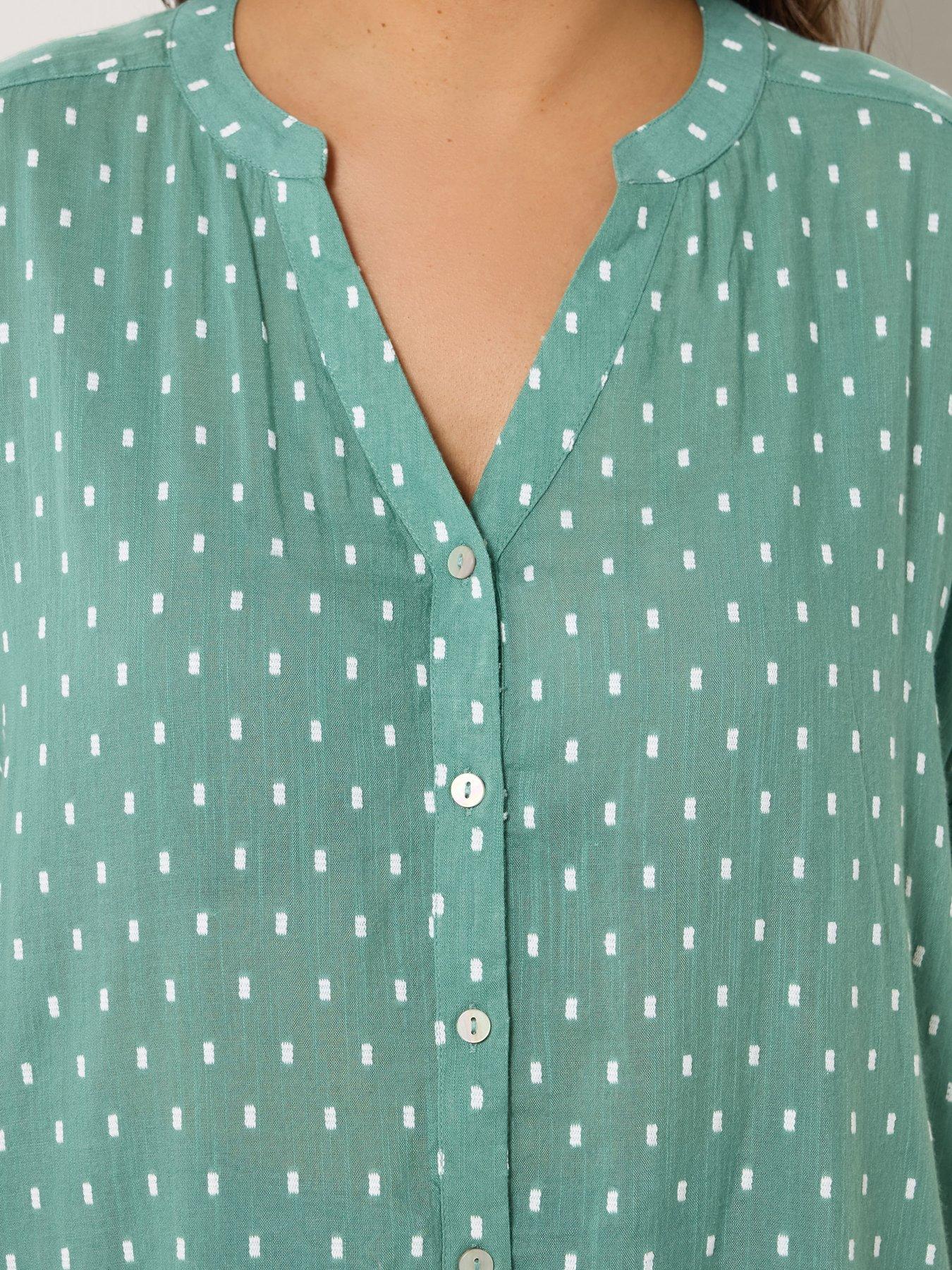  image of yours-curve-dobby-notchneck-blouse-blue