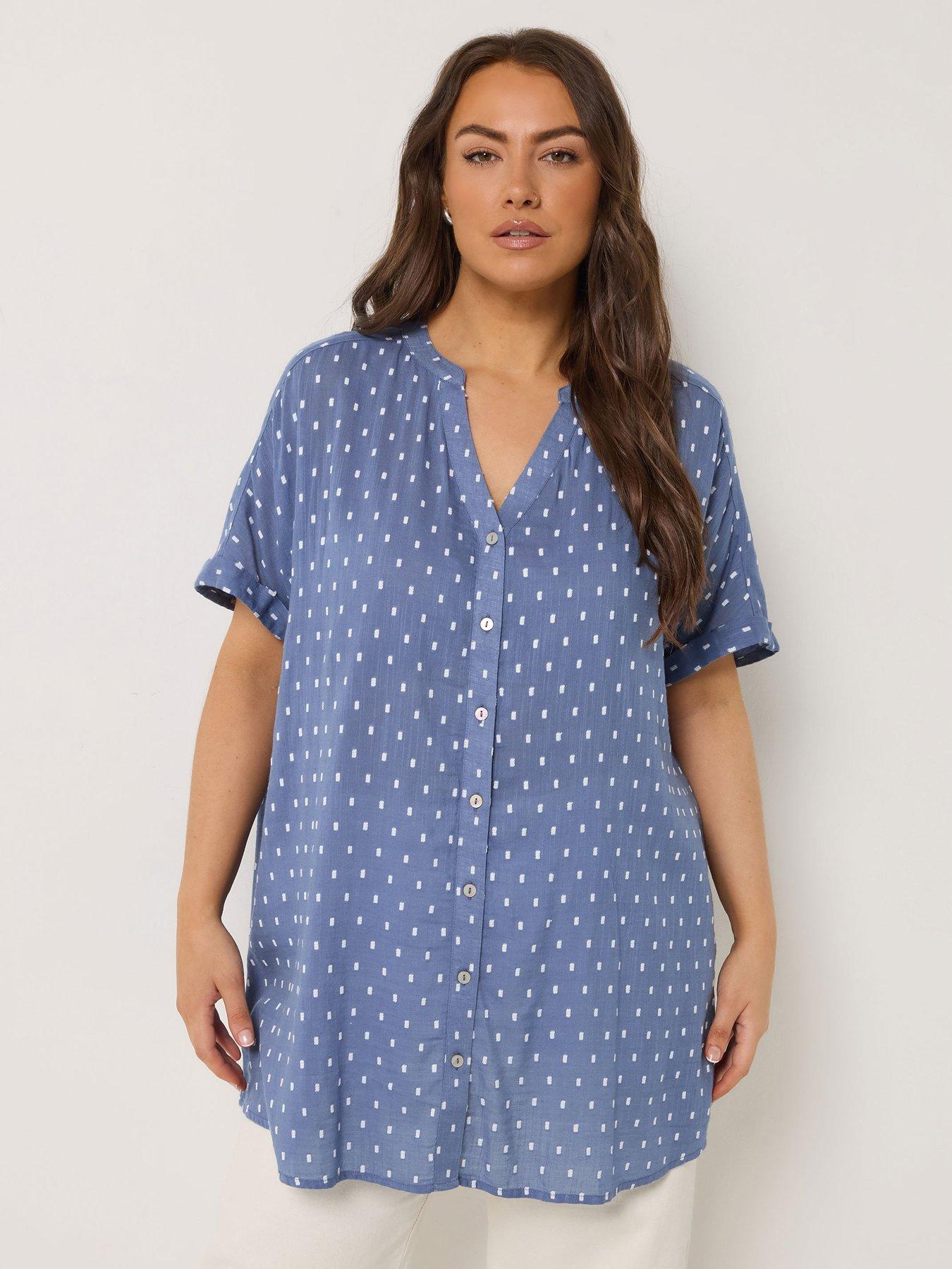 Yours Curve Dobby Notch Neck Blouse - Blue