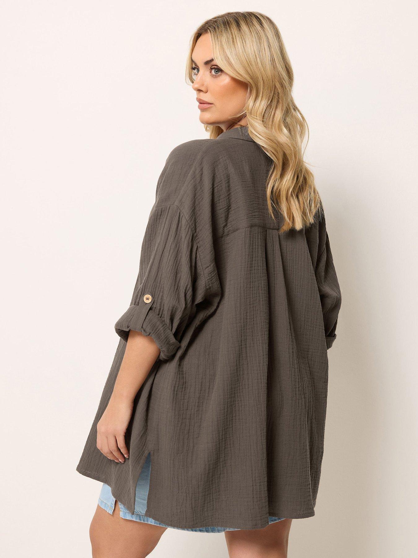 Image 2 of 5 of Yours Curve Cheesecloth Shirt - Brown