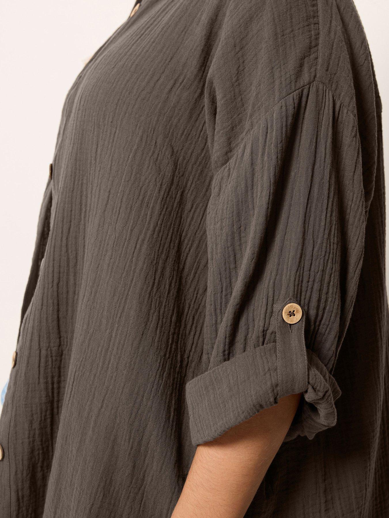 Image 4 of 5 of Yours Curve Cheesecloth Shirt - Brown