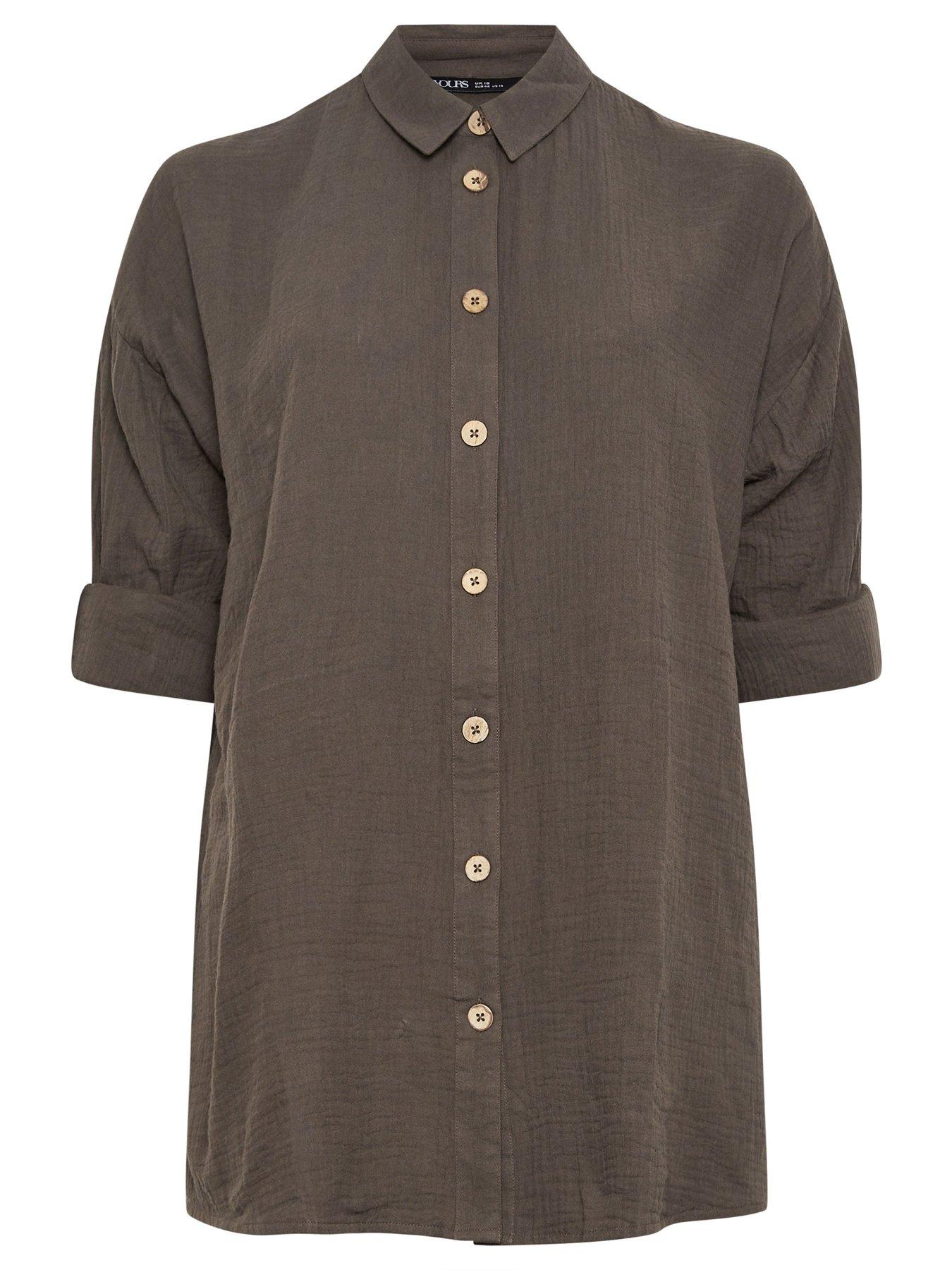 Image 5 of 5 of Yours Curve Cheesecloth Shirt - Brown