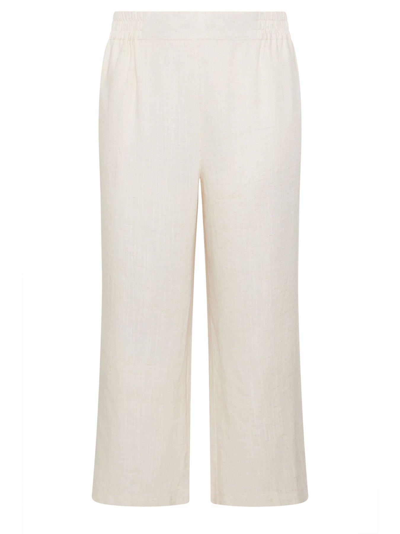 Image 5 of 5 of Yours Curve Linen Pull On Wide Leg Trousers - Cream